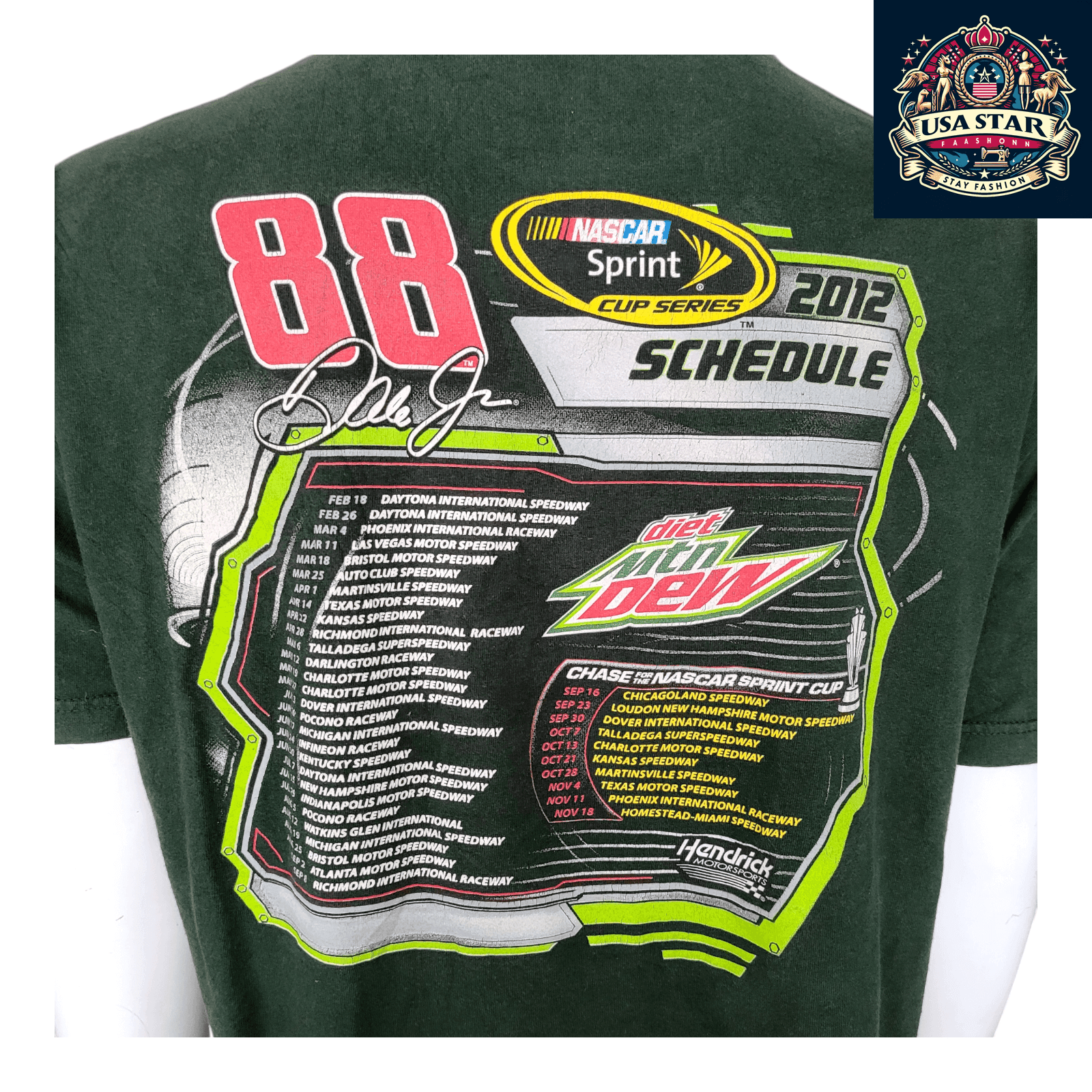 Vintage 2012 Dale Earnhardt Jr. 88 Diet Mountain Dew NASCAR Sprint Cup T-Shirt for Fans - USASTARFASHION