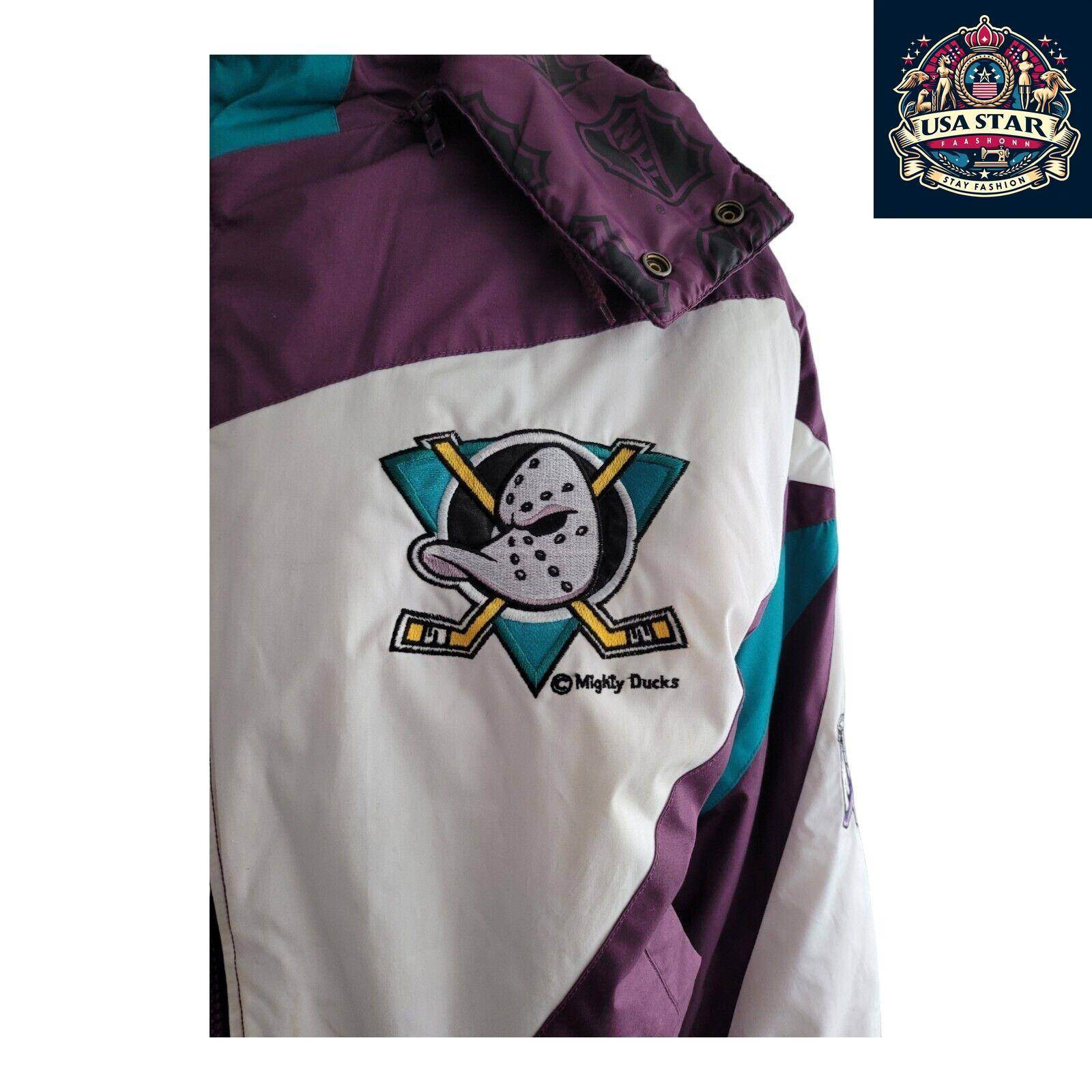 Vintage 90s Anaheim Mighty Ducks Pro Player Puffer Jacket Insulated Sz XL - USASTARFASHION