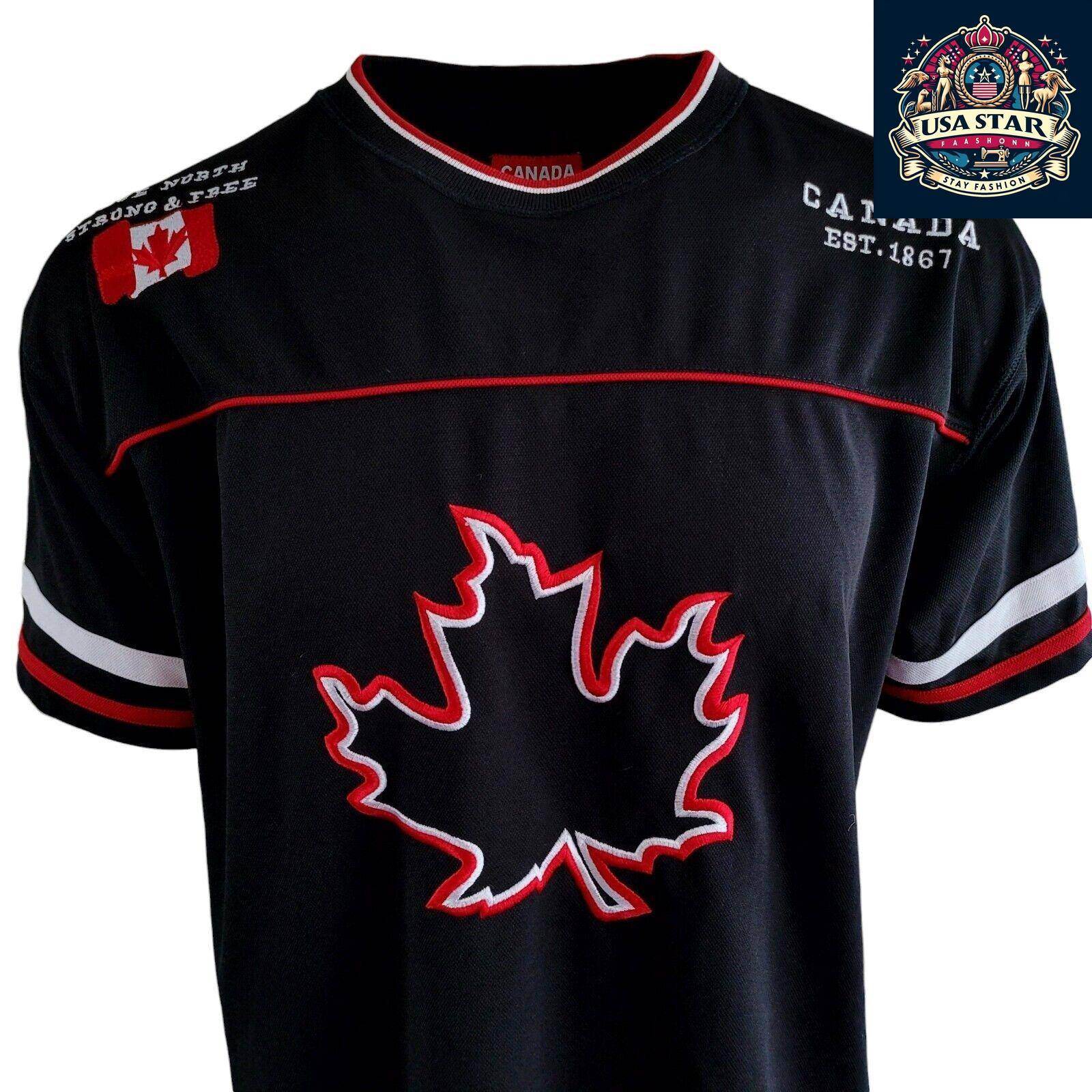 Vintage Canada Hockey Jersey With Maple Leaf Logo - Size XL/TG, Black, White, Red - USASTARFASHION