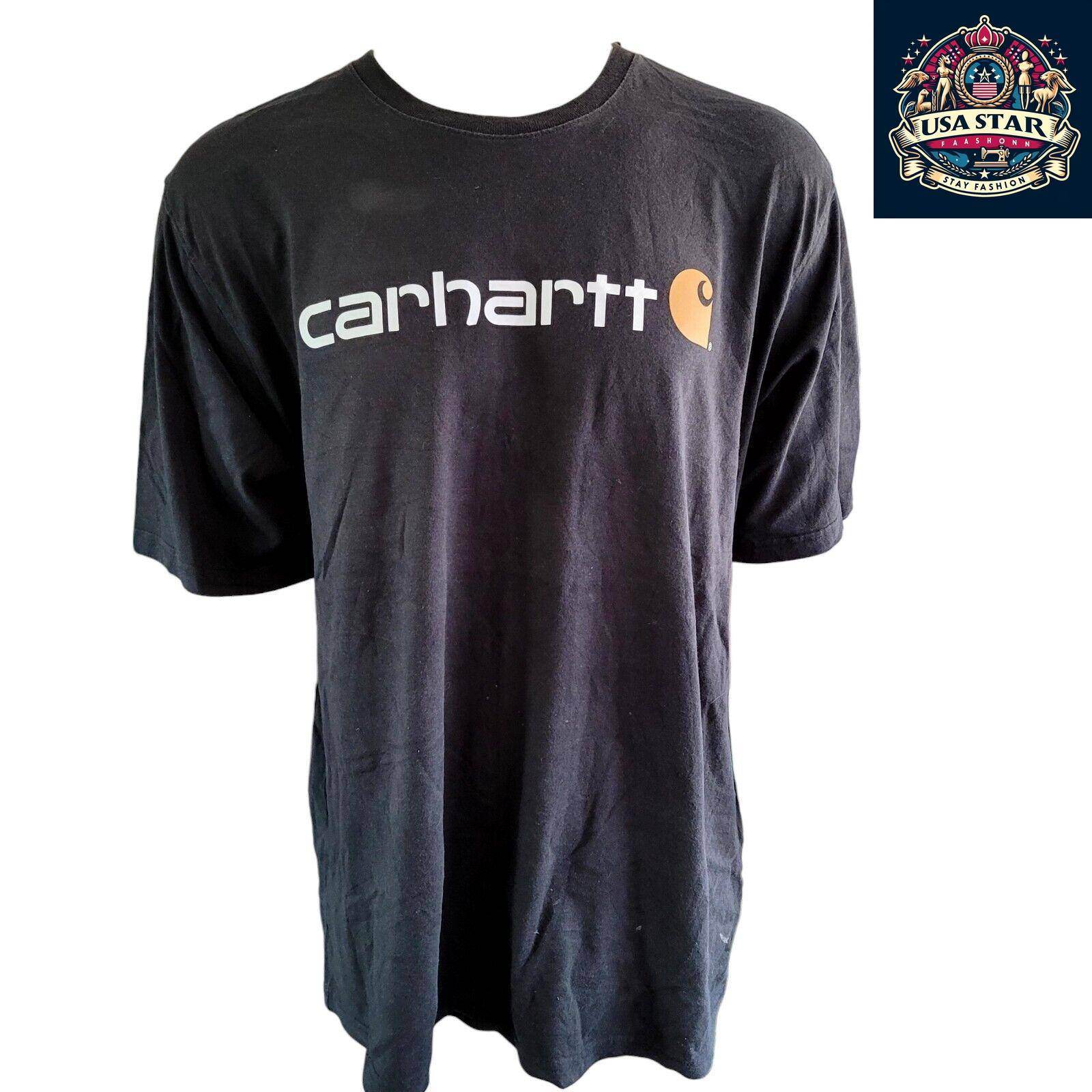 Vintage Carhartt Men's 2XL Charcoal Black Logo T-Shirt | Short Sleeve Cotton Tee - USASTARFASHION