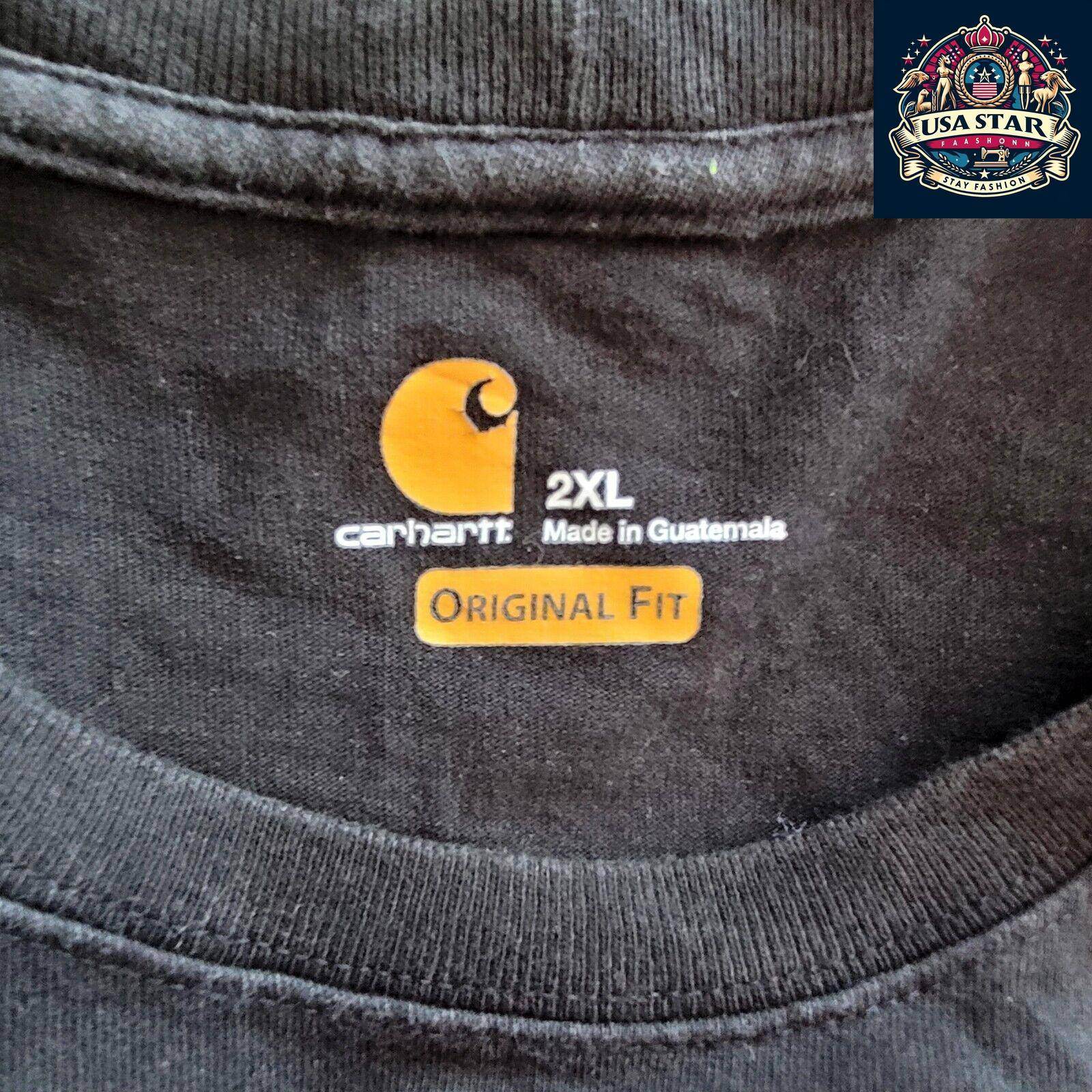 Vintage Carhartt Men's 2XL Charcoal Black Logo T-Shirt | Short Sleeve Cotton Tee - USASTARFASHION