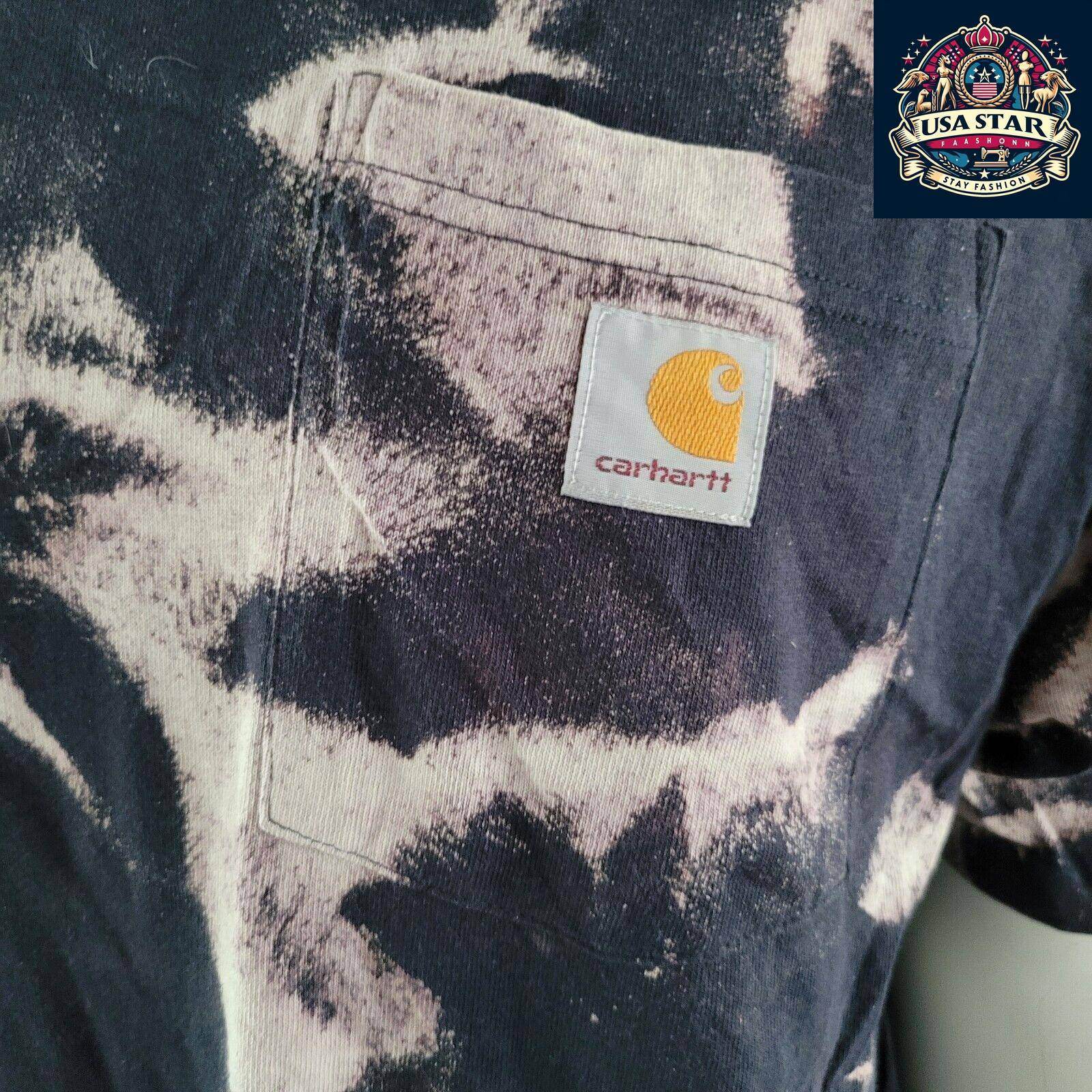 Vintage Carhartt Tie - Dye T-Shirt Navy Blue | Size L | Front Pocket Logo - USASTARFASHION