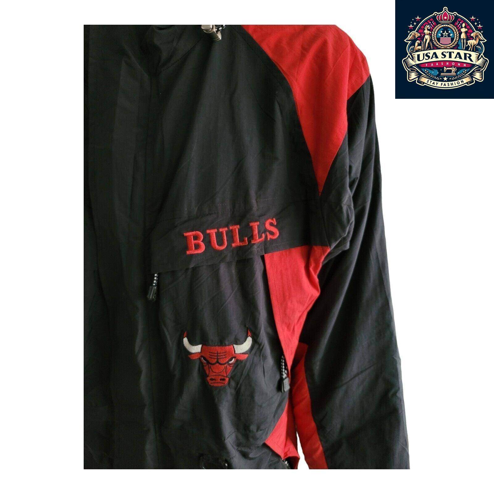 Vintage Champion Chicago Bulls Full - Zip Jacket Size L with Pockets and Embroidered Badges - USASTARFASHION