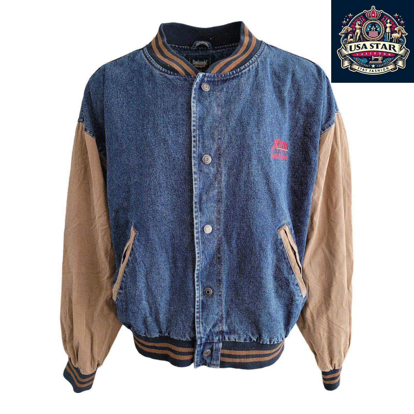 Vintage Dunbrooke Varsity Jacket 80s Bomber USA Cotton Blue Snap XXL - USASTARFASHION