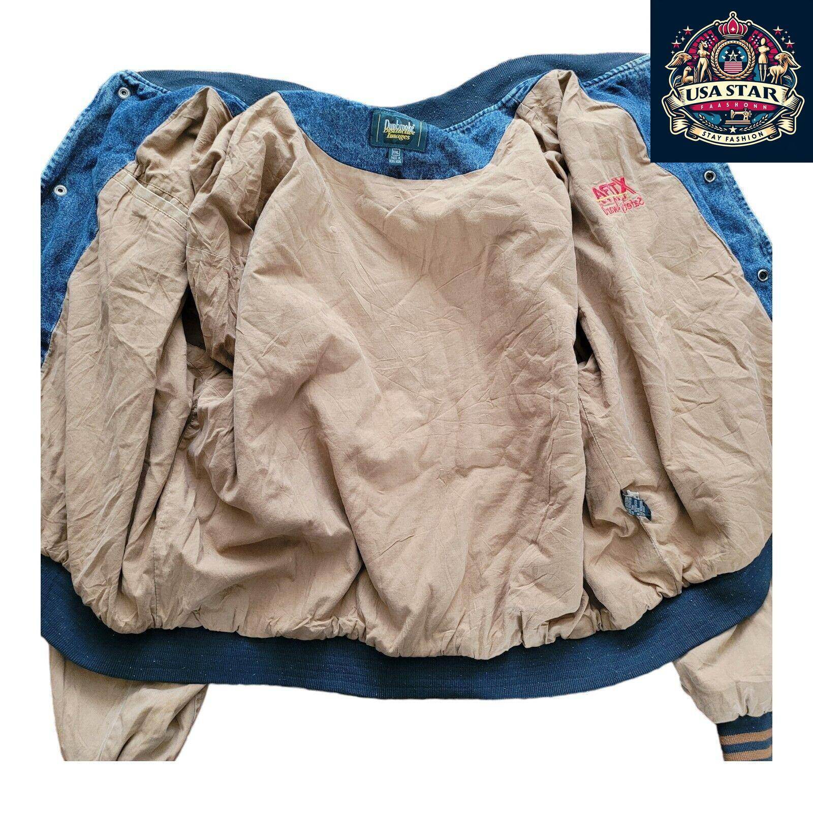 Vintage Dunbrooke Varsity Jacket 80s Bomber USA Cotton Blue Snap XXL - USASTARFASHION