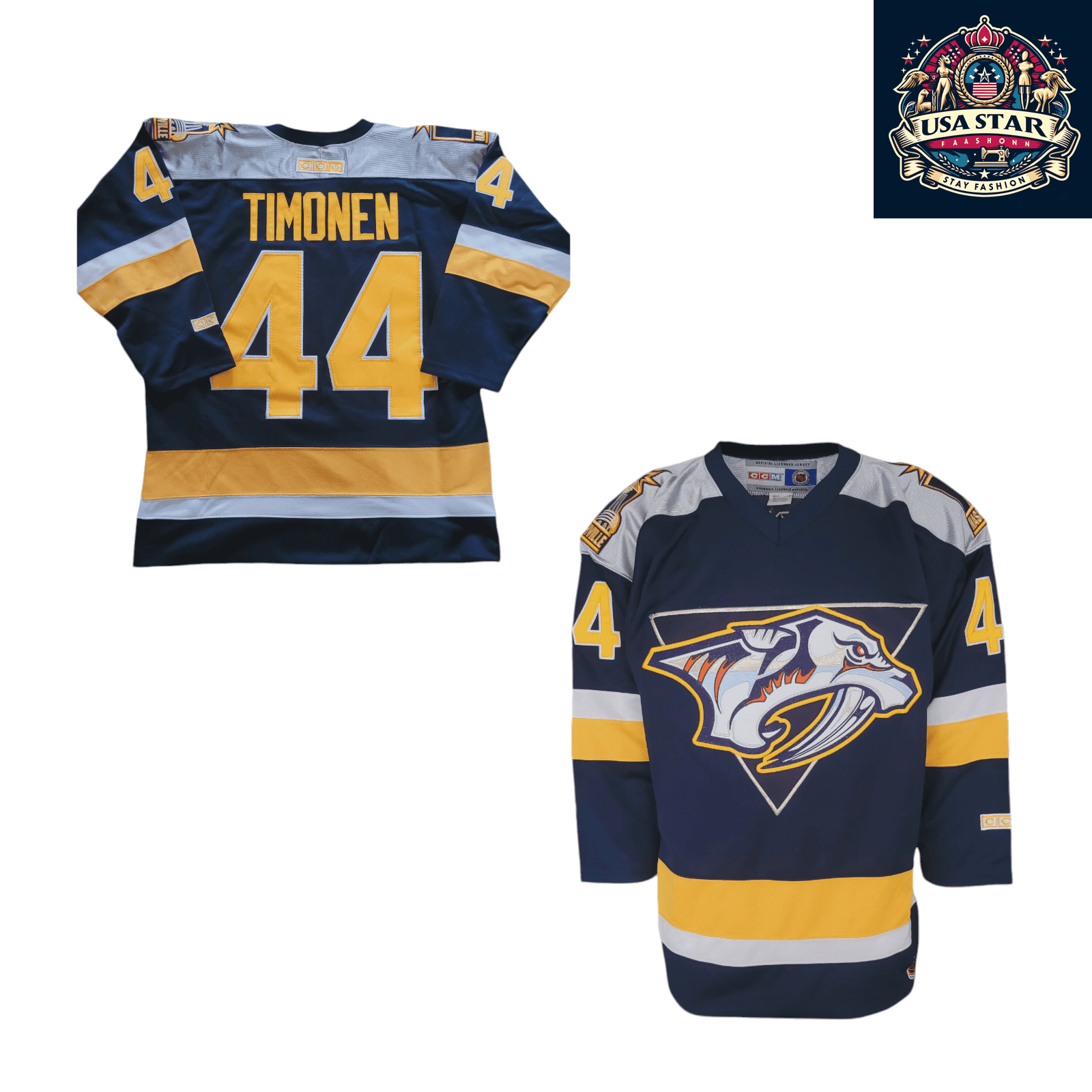 Vintage Kimmo Timonen 44 Nashville Predators CCM Jersey Adult M NHL Authentic - USASTARFASHION