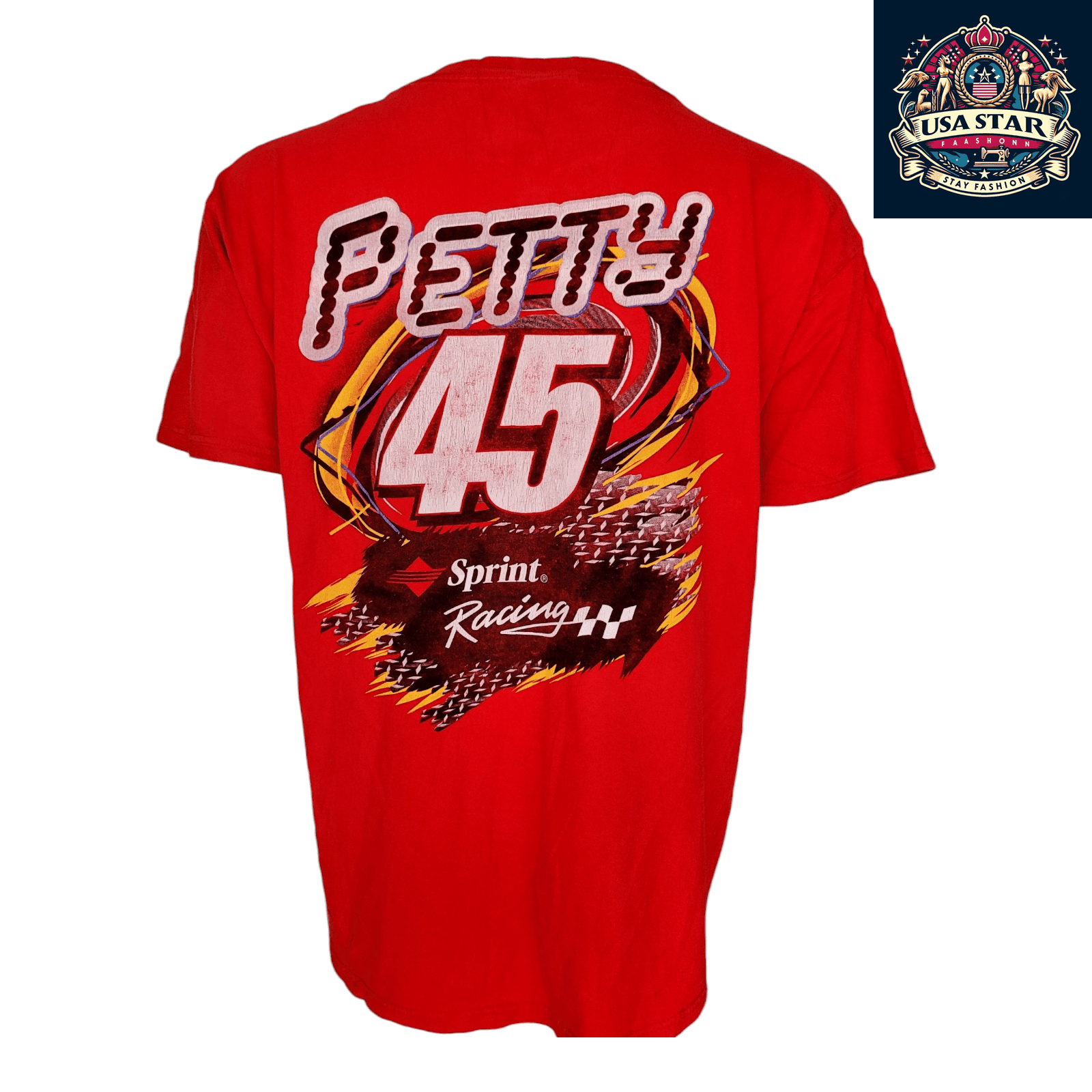 Vintage Kyle Petty T-Shirt 45 Sprint Racing | Delta Magnum Fabric | Red | Size XL - USASTARFASHION