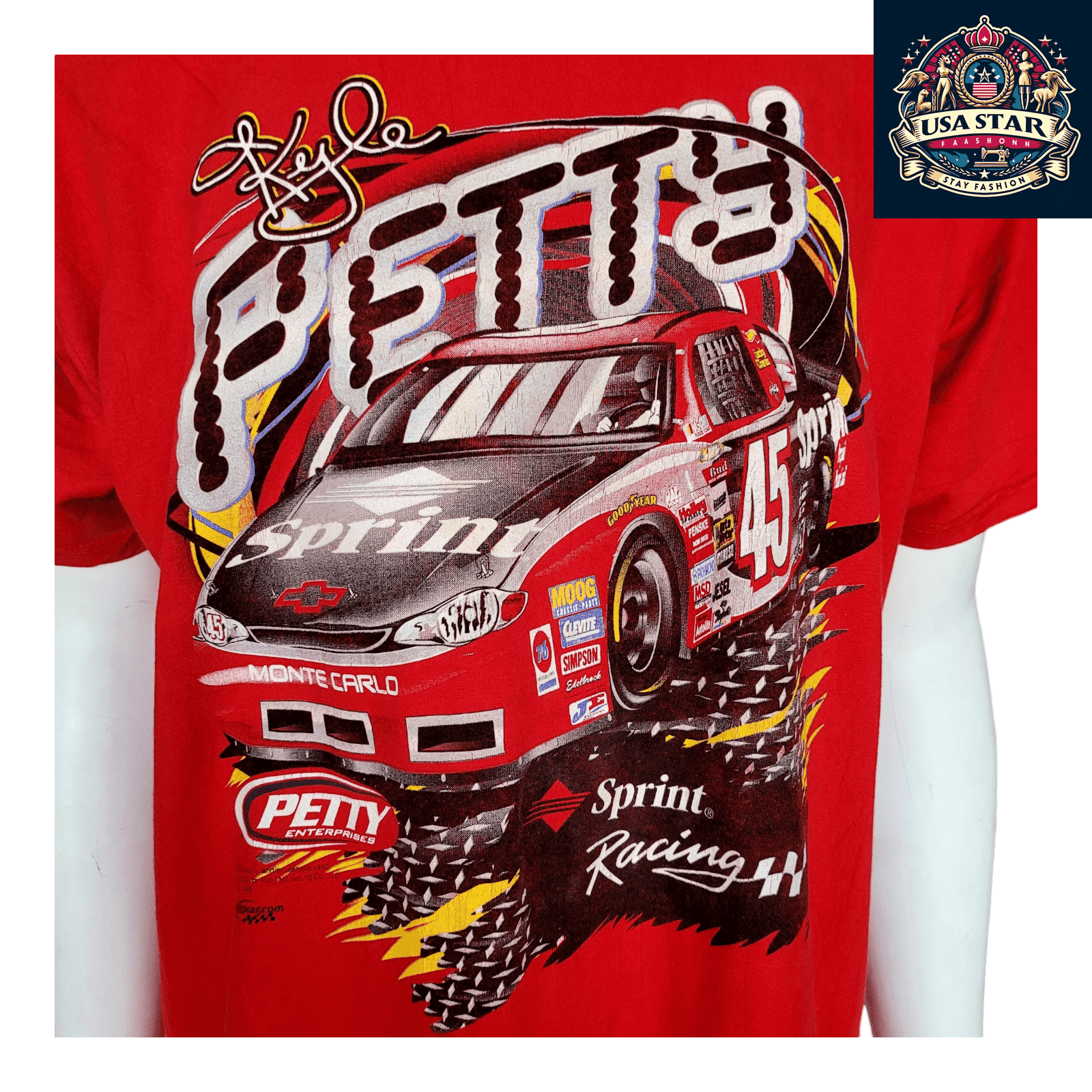 Vintage Kyle Petty T-Shirt 45 Sprint Racing | Delta Magnum Fabric | Red | Size XL - USASTARFASHION