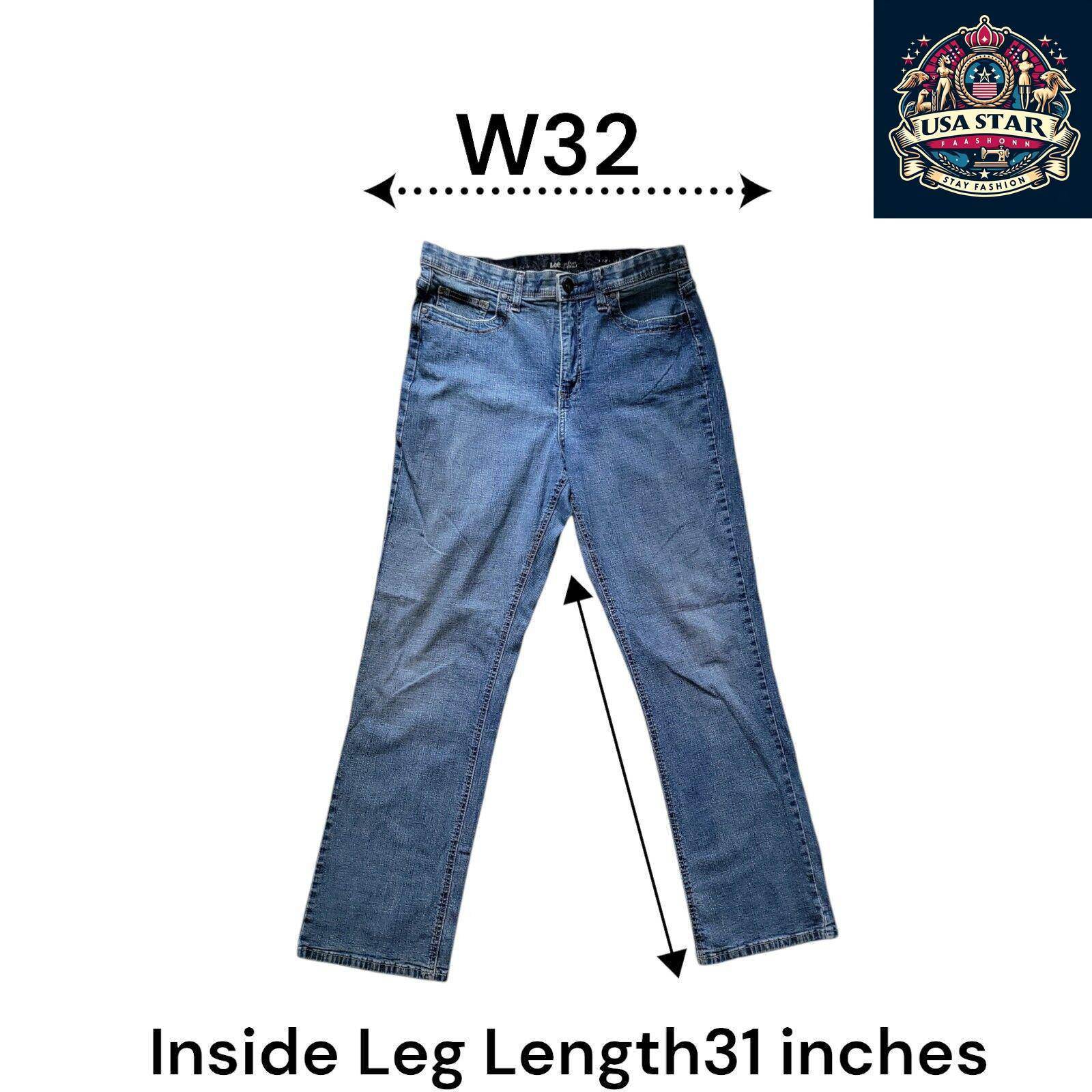 Vintage Lee Men's Jeans W32 L31 Straight - Leg Denim Blue Medium Rise for Classic Style and Comfort - USASTARFASHION