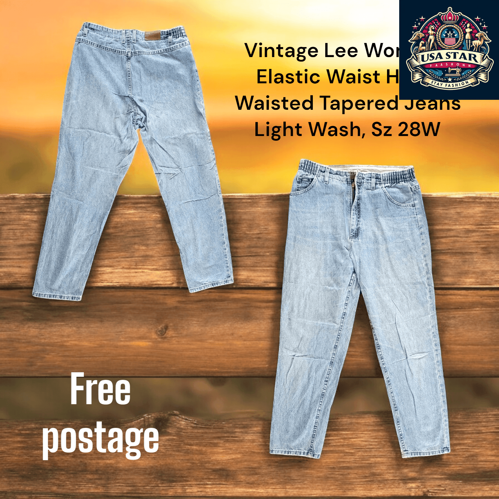 Vintage Lee Women's Jeans Light Wash High - Waisted Tapered Style With Elastic Waist, Size 28W - USASTARFASHION