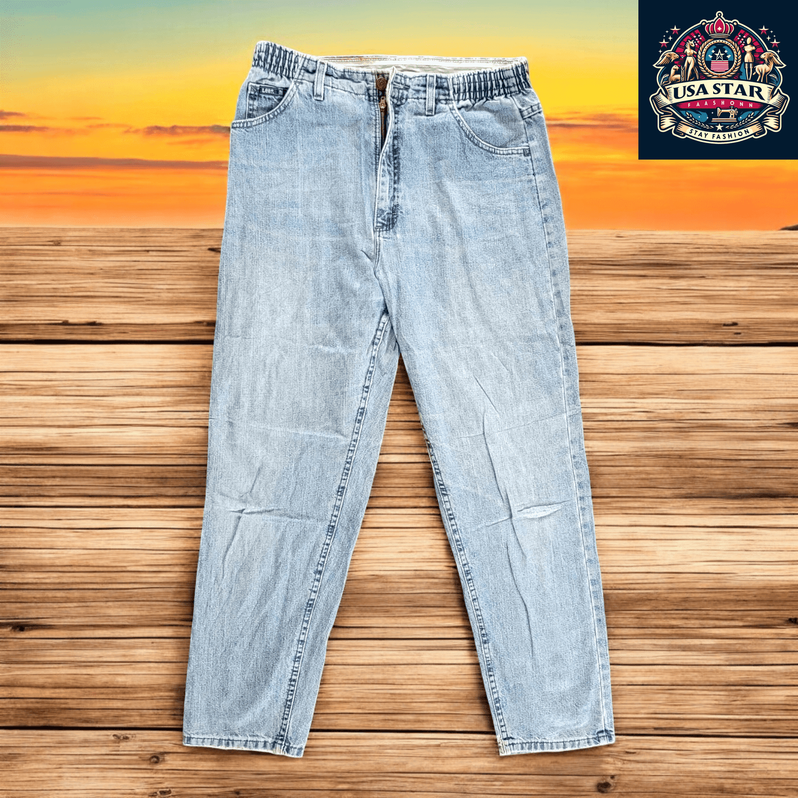 Vintage Lee Women's Jeans Light Wash High - Waisted Tapered Style With Elastic Waist, Size 28W - USASTARFASHION