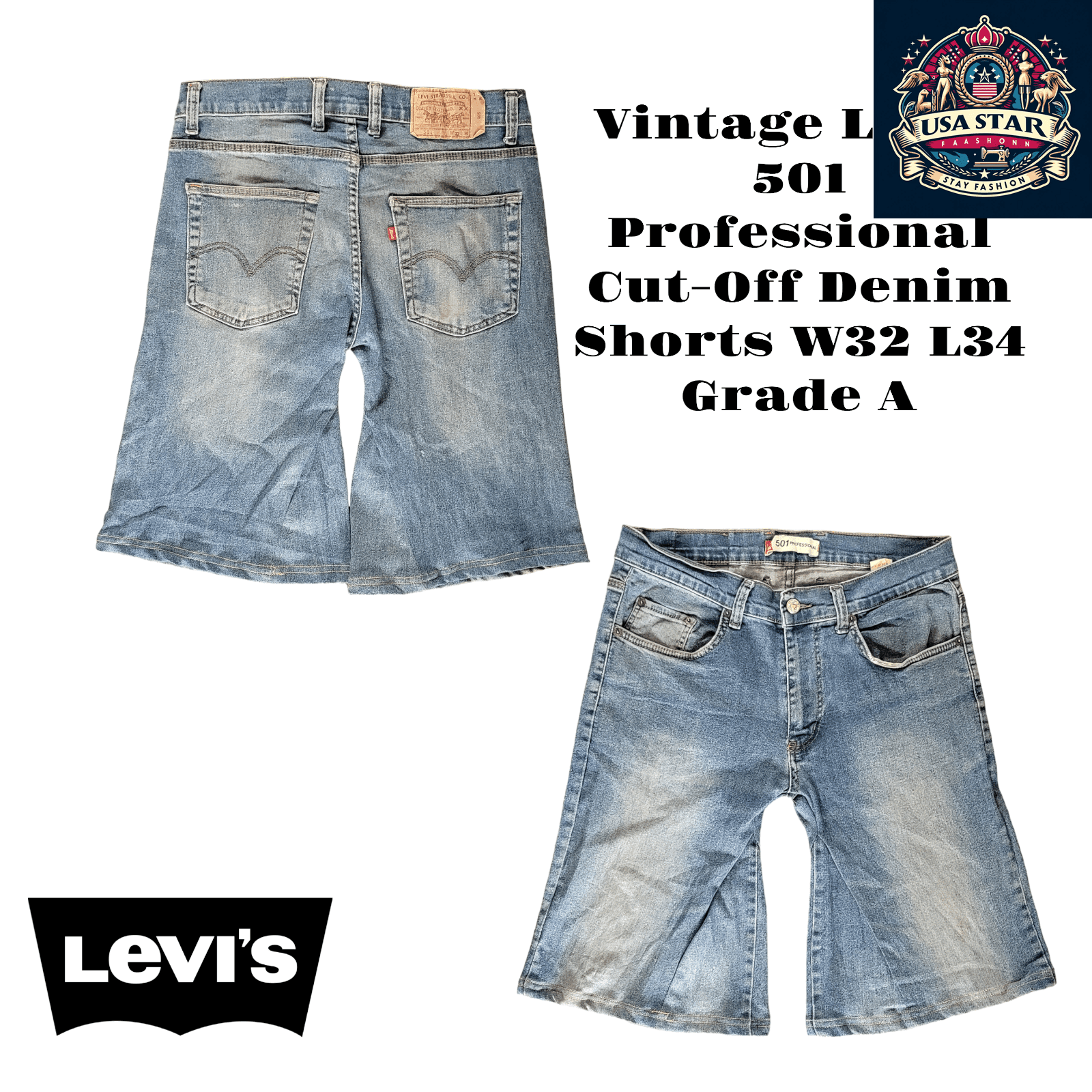 Vintage Levi's 501 Professional Cut - Off Denim Shorts W32 L34 Grade A - USASTARFASHION