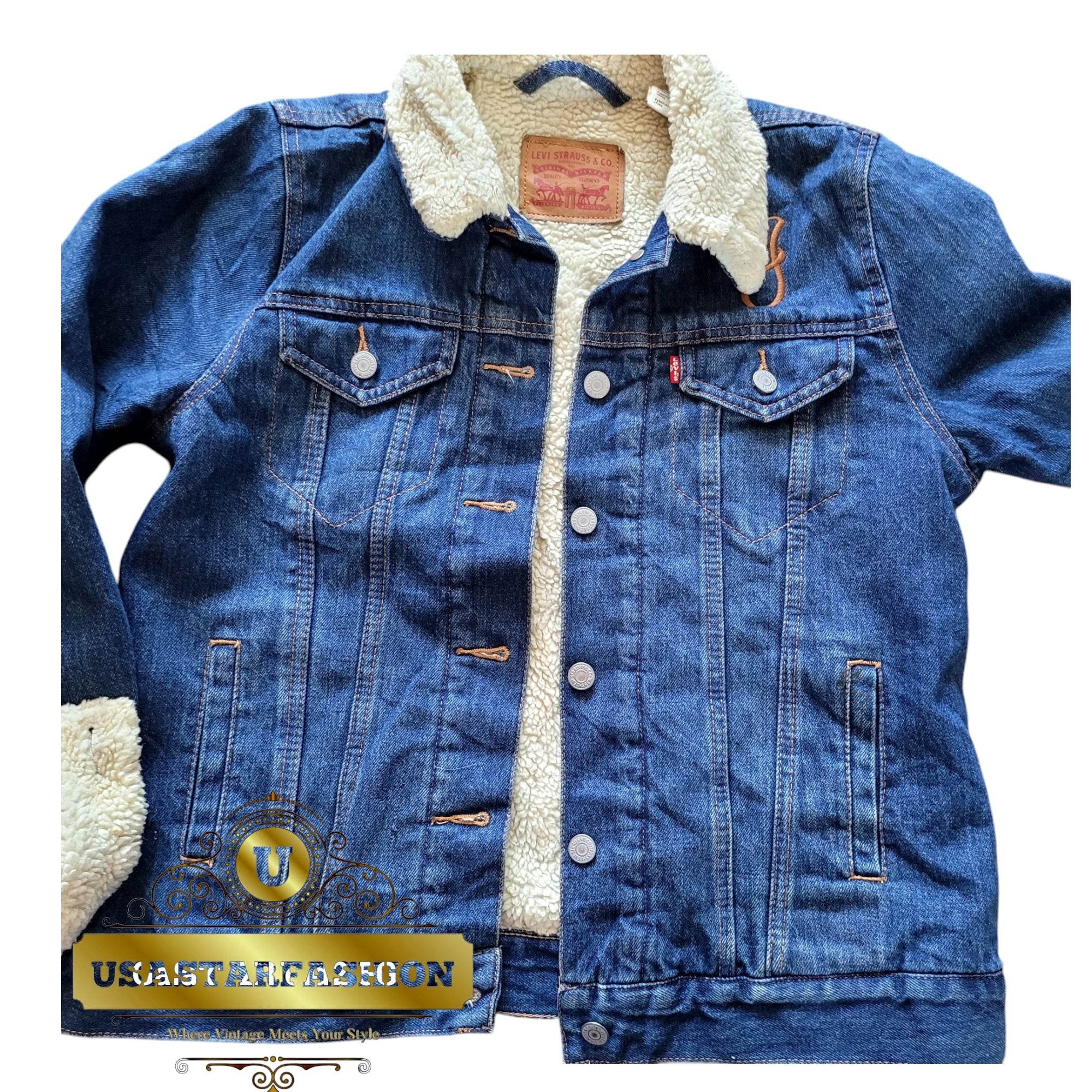 Vintage Levi’s Sherpa Trucker Jacket – Blue Denim, Size M - USASTARFASHION