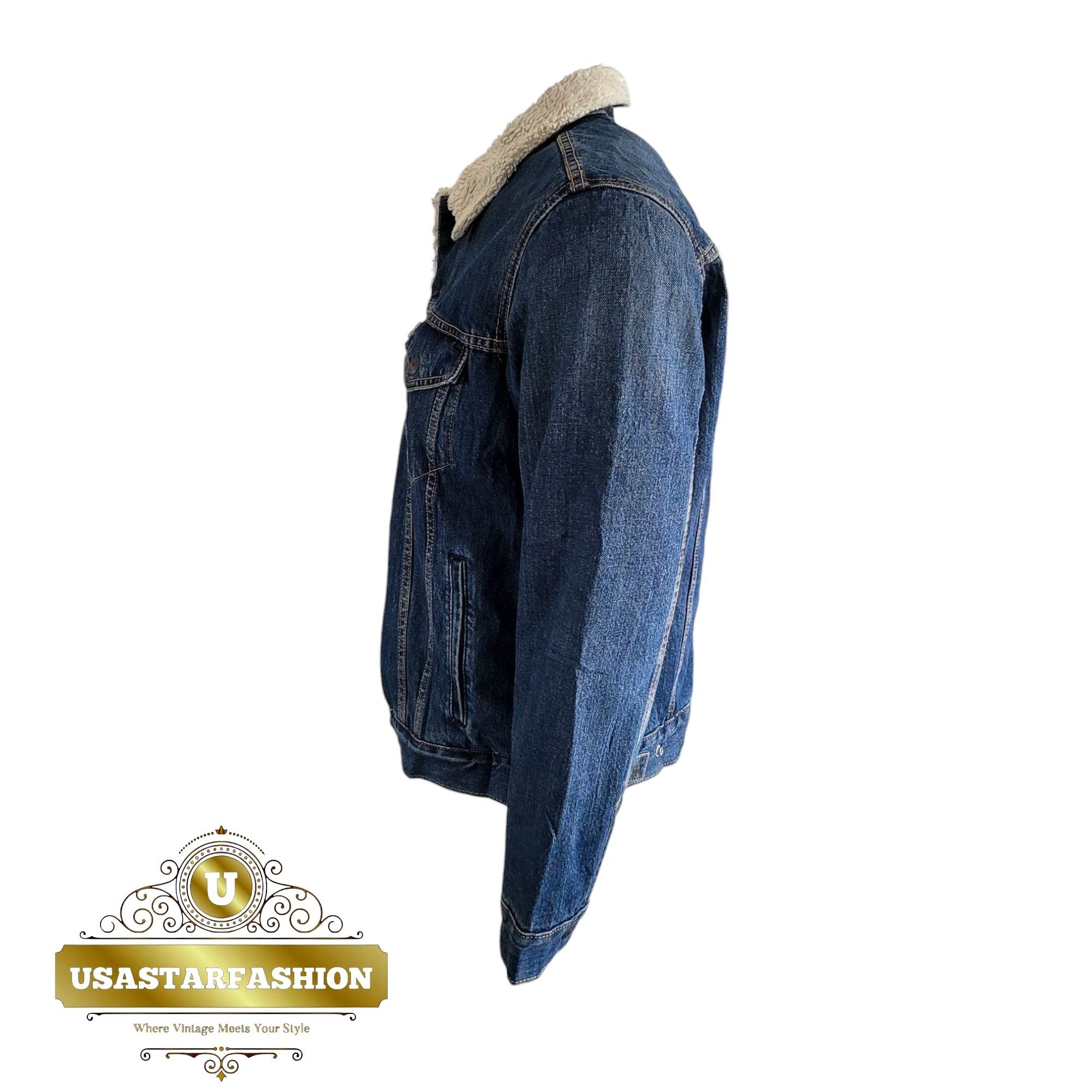 Vintage Levi’s Sherpa Trucker Jacket – Blue Denim, Size M - USASTARFASHION