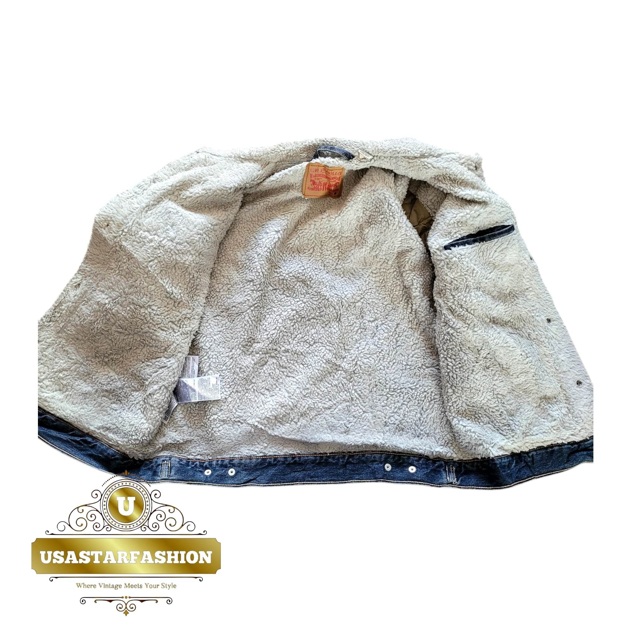 Vintage Levi’s Sherpa Trucker Jacket – Blue Denim, Size M - USASTARFASHION