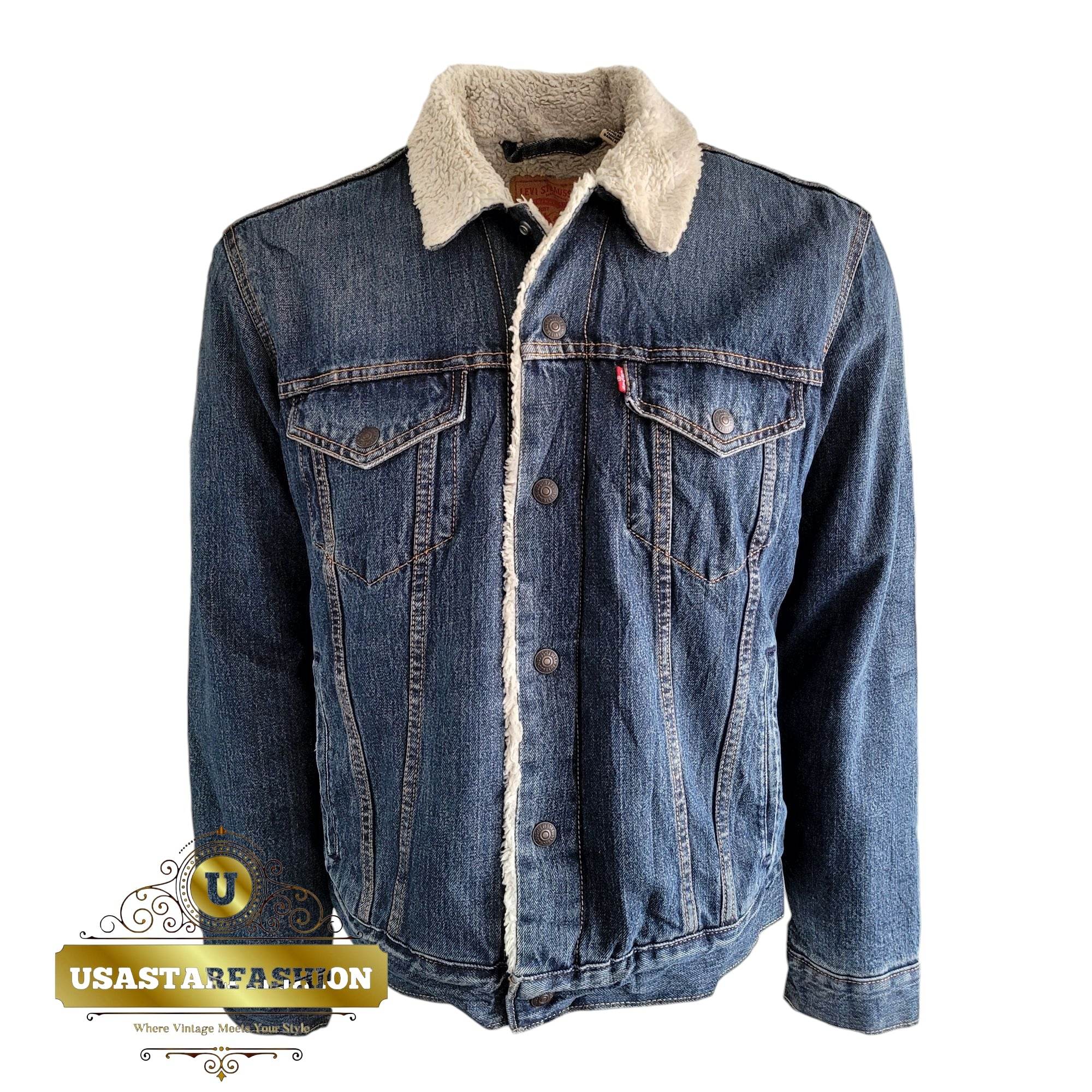 Vintage Levi’s Sherpa Trucker Jacket – Blue Denim, Size M - USASTARFASHION