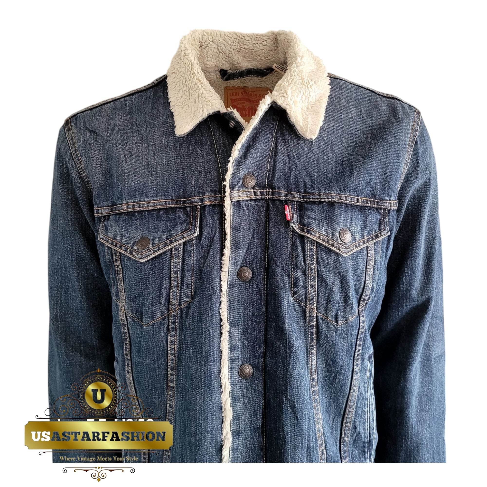 Vintage Levi’s Sherpa Trucker Jacket – Blue Denim, Size M - USASTARFASHION