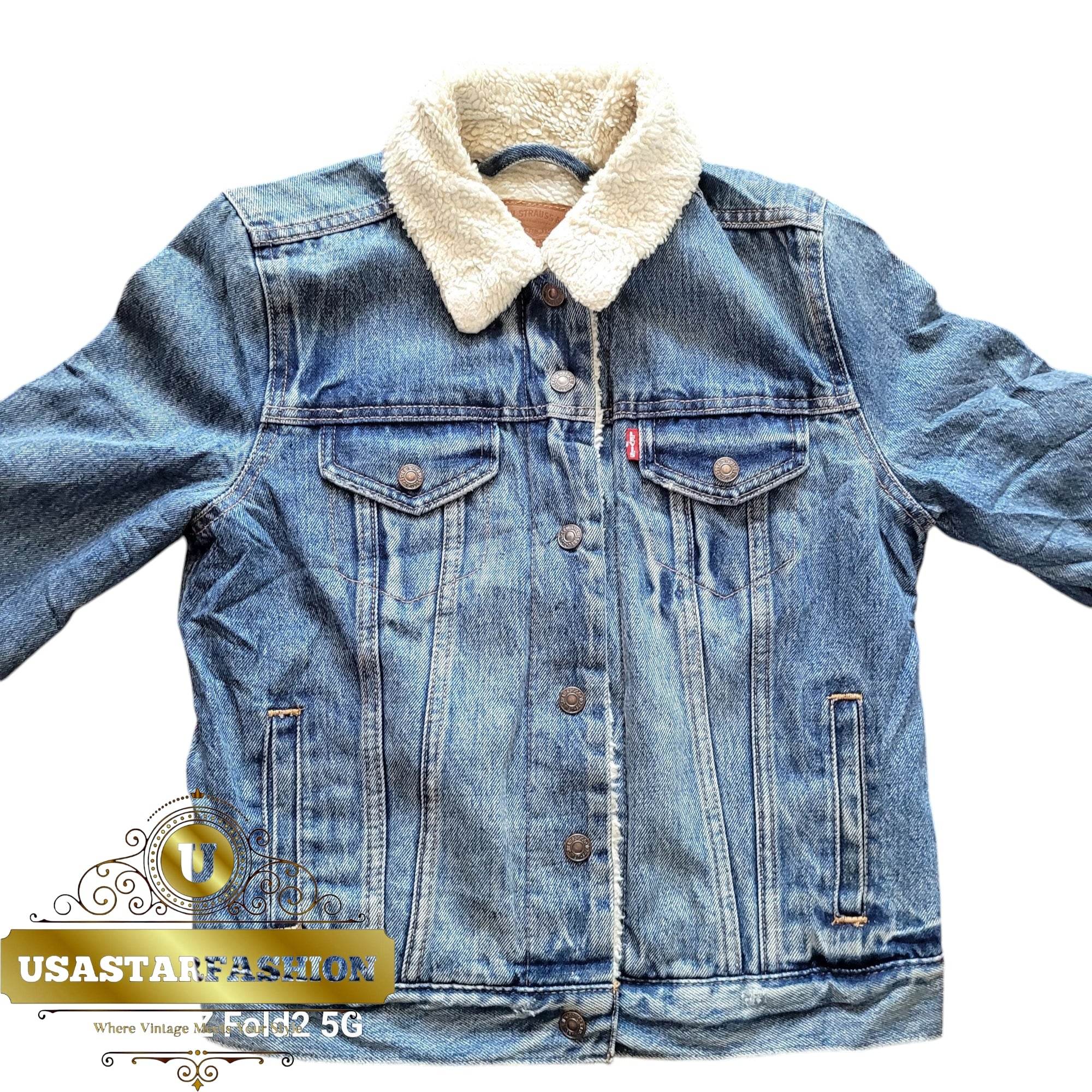 Vintage Levi’s Sherpa Trucker Jacket – Blue Denim, Size XS - USASTARFASHION
