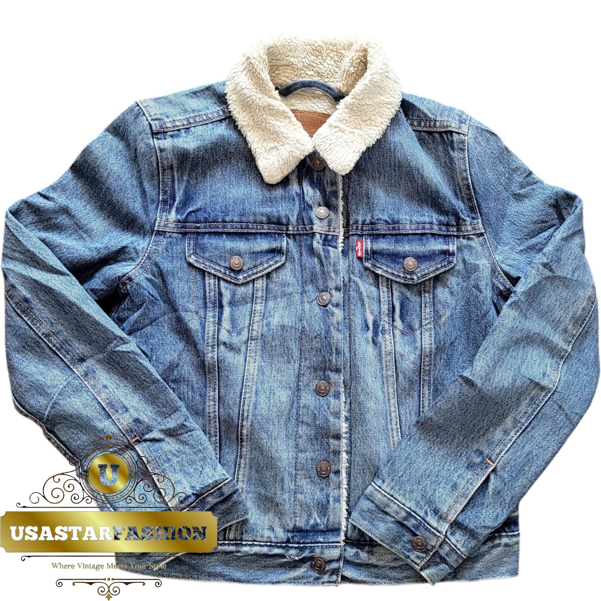 Vintage Levi’s Sherpa Trucker Jacket – Blue Denim, Size XS - USASTARFASHION