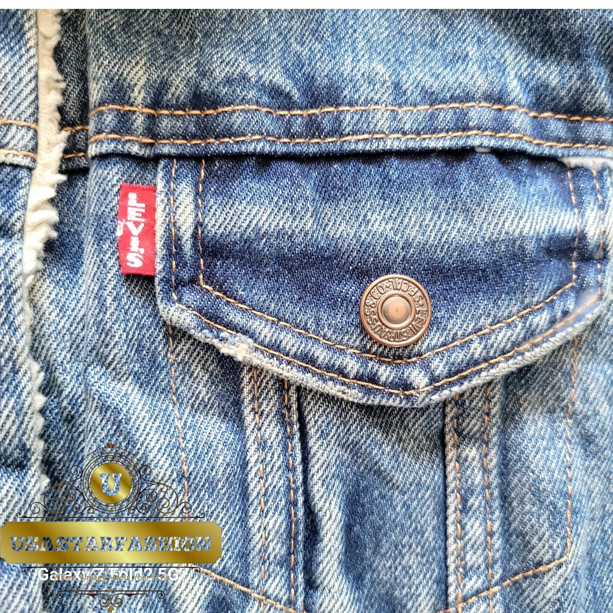 Vintage Levi’s Sherpa Trucker Jacket – Blue Denim, Size XS - USASTARFASHION