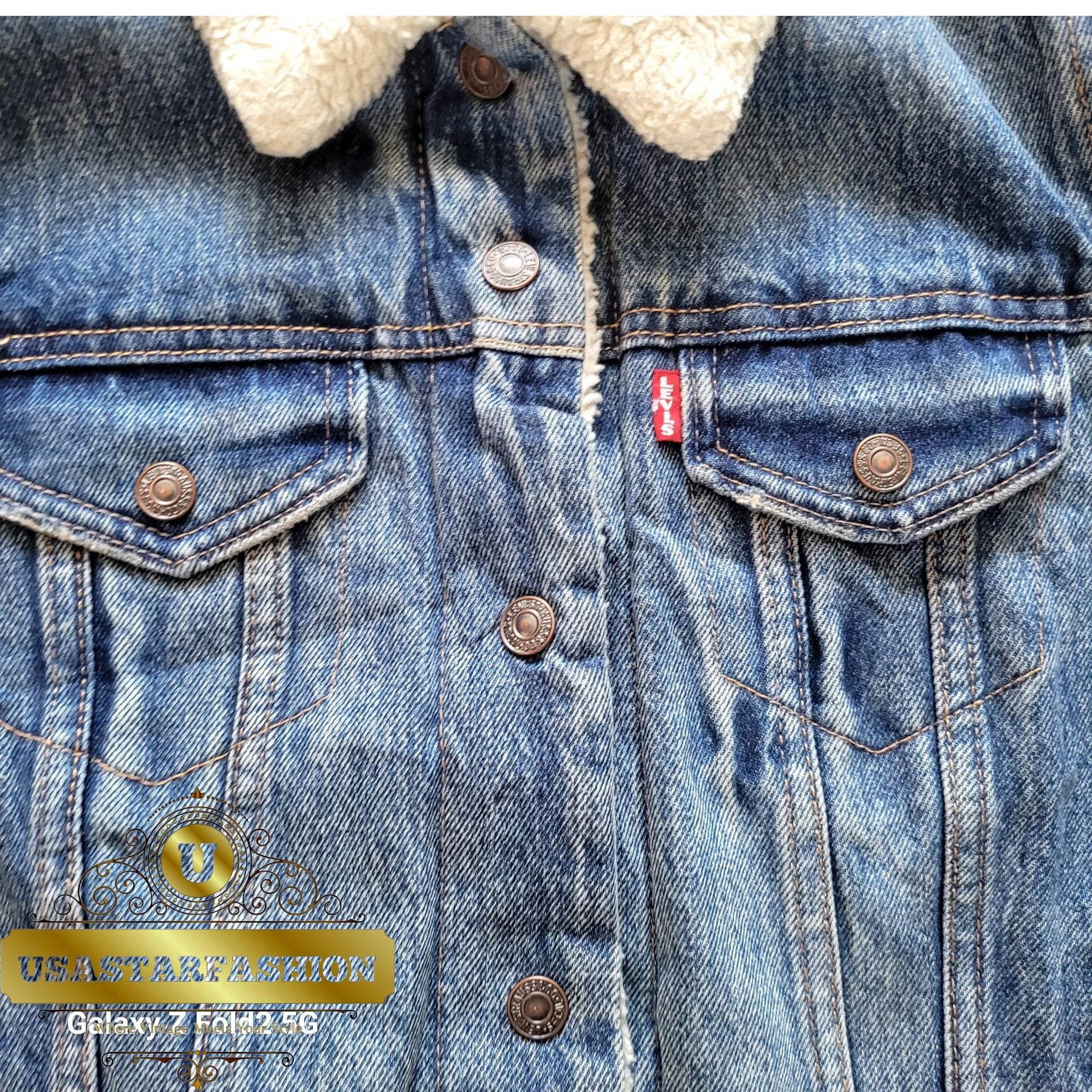 Vintage Levi’s Sherpa Trucker Jacket – Blue Denim, Size XS - USASTARFASHION
