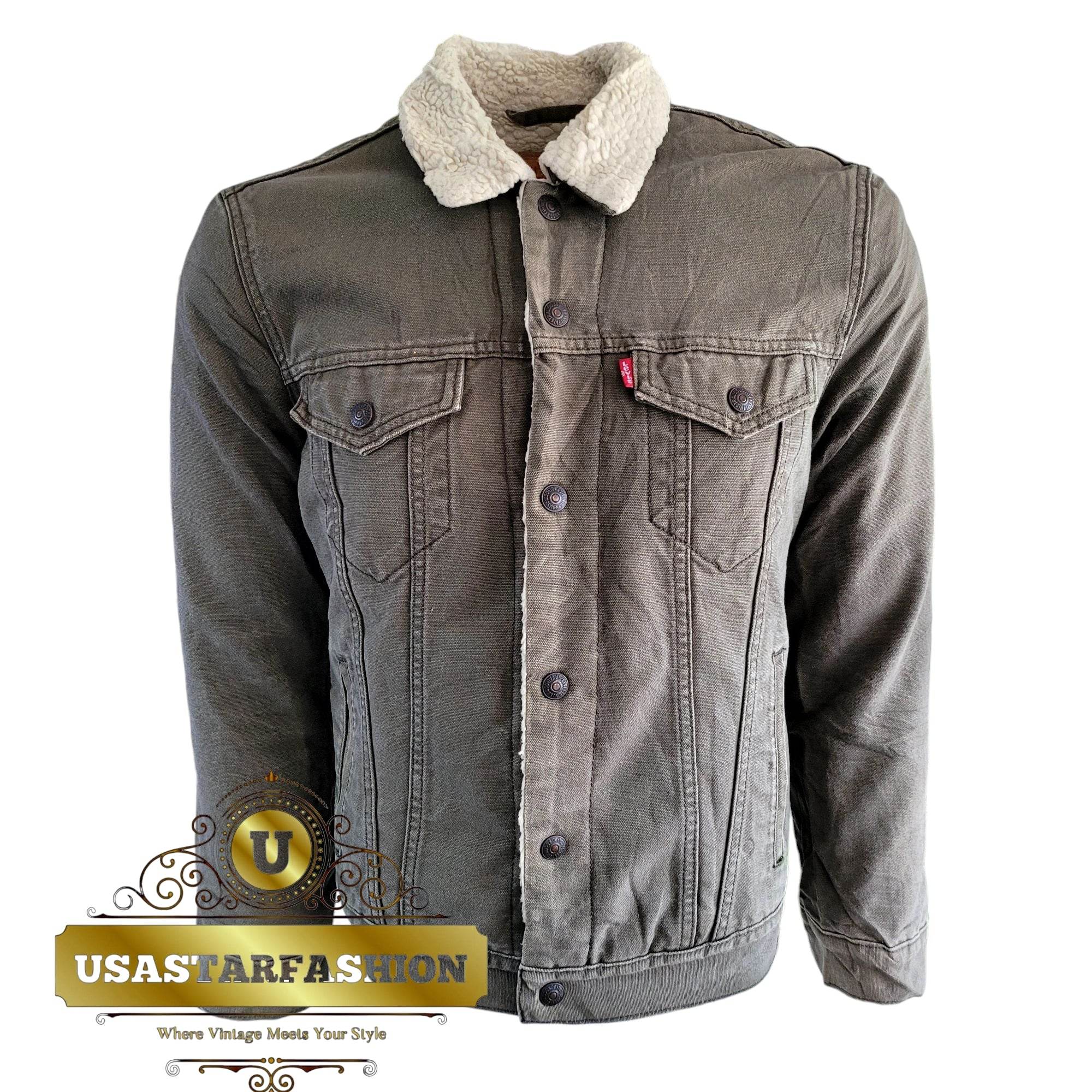 Vintage Levi’s Sherpa Trucker Jacket – Olive Green, Size M - USASTARFASHION