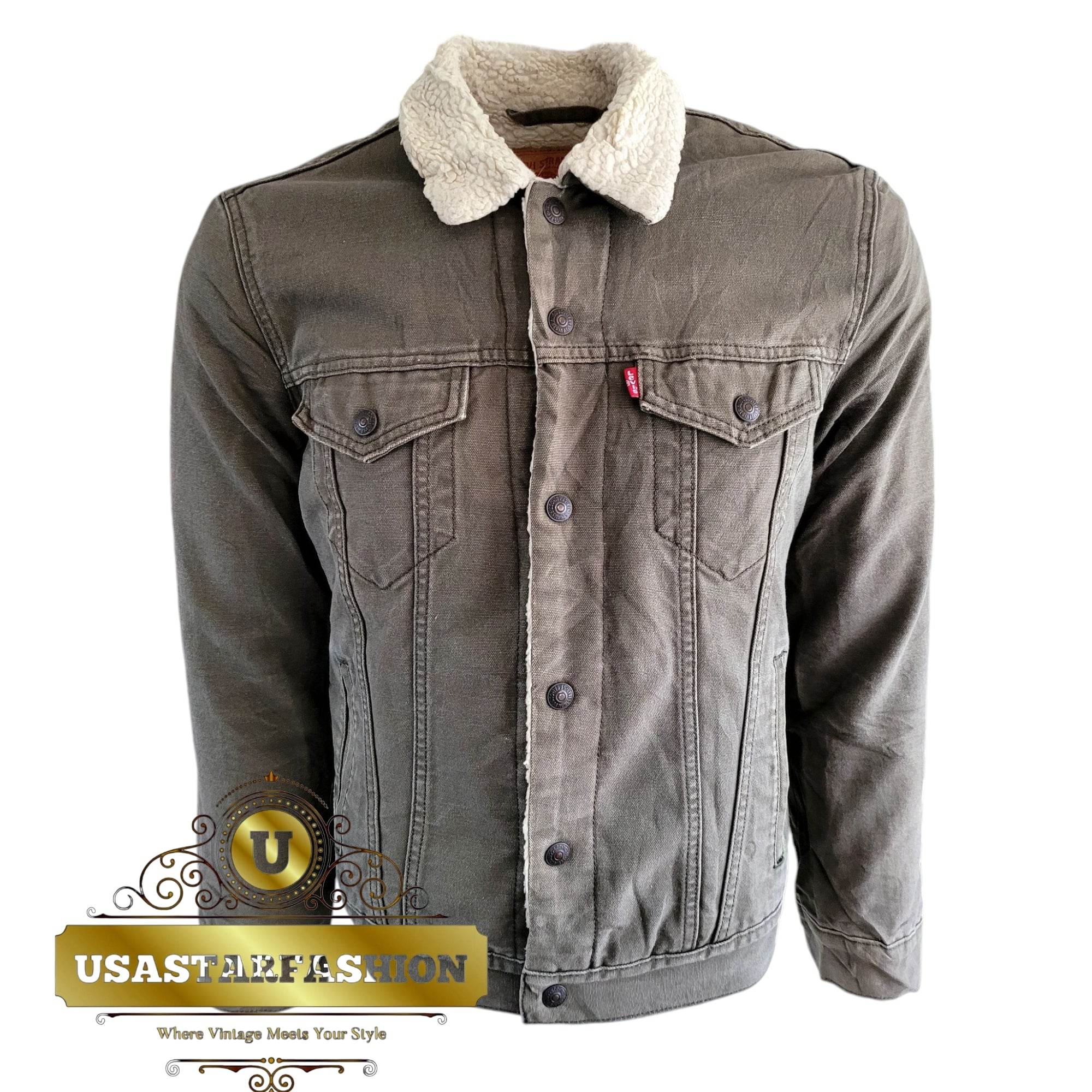 Vintage Levi’s Sherpa Trucker Jacket – Olive Green, Size M - USASTARFASHION