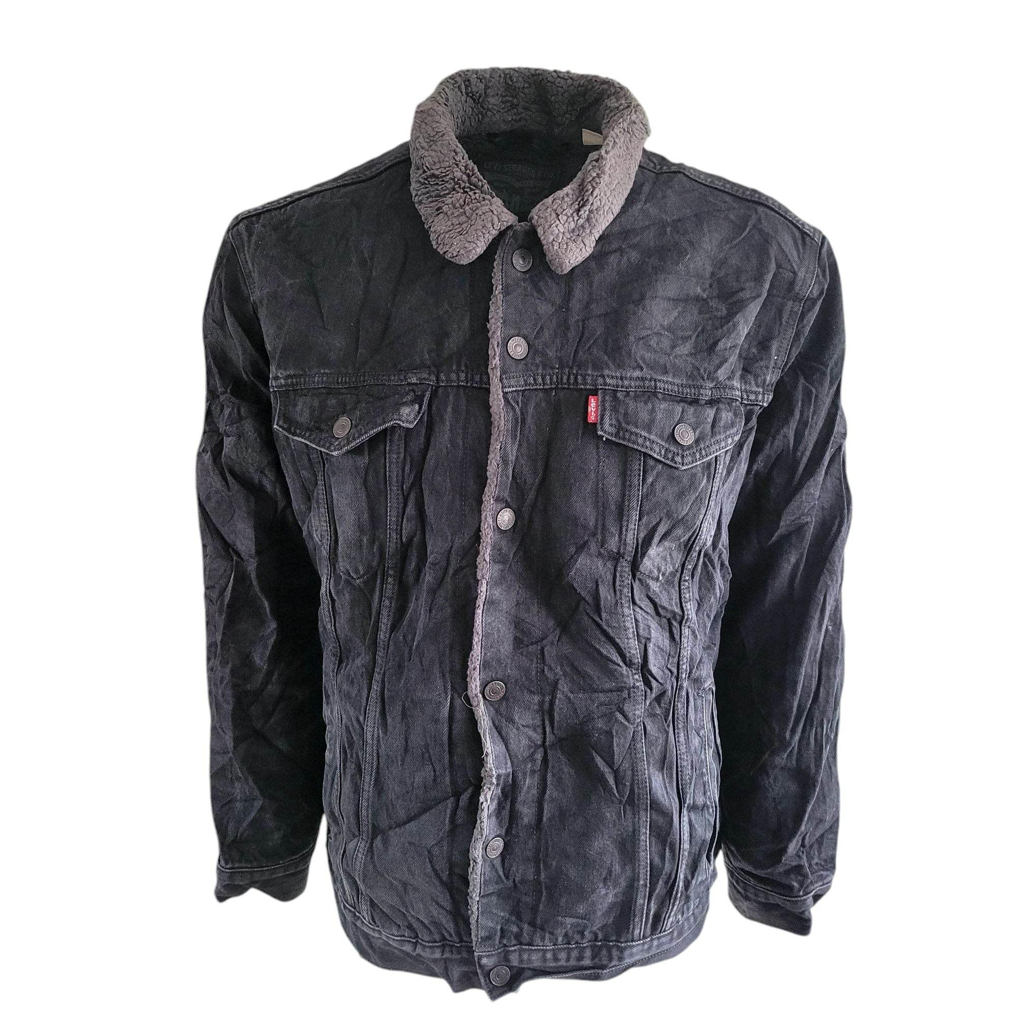 Vintage Levi’s Sherpa Trucker Jacket – XXL, Black Fleece - Lined Denim - USASTARFASHION