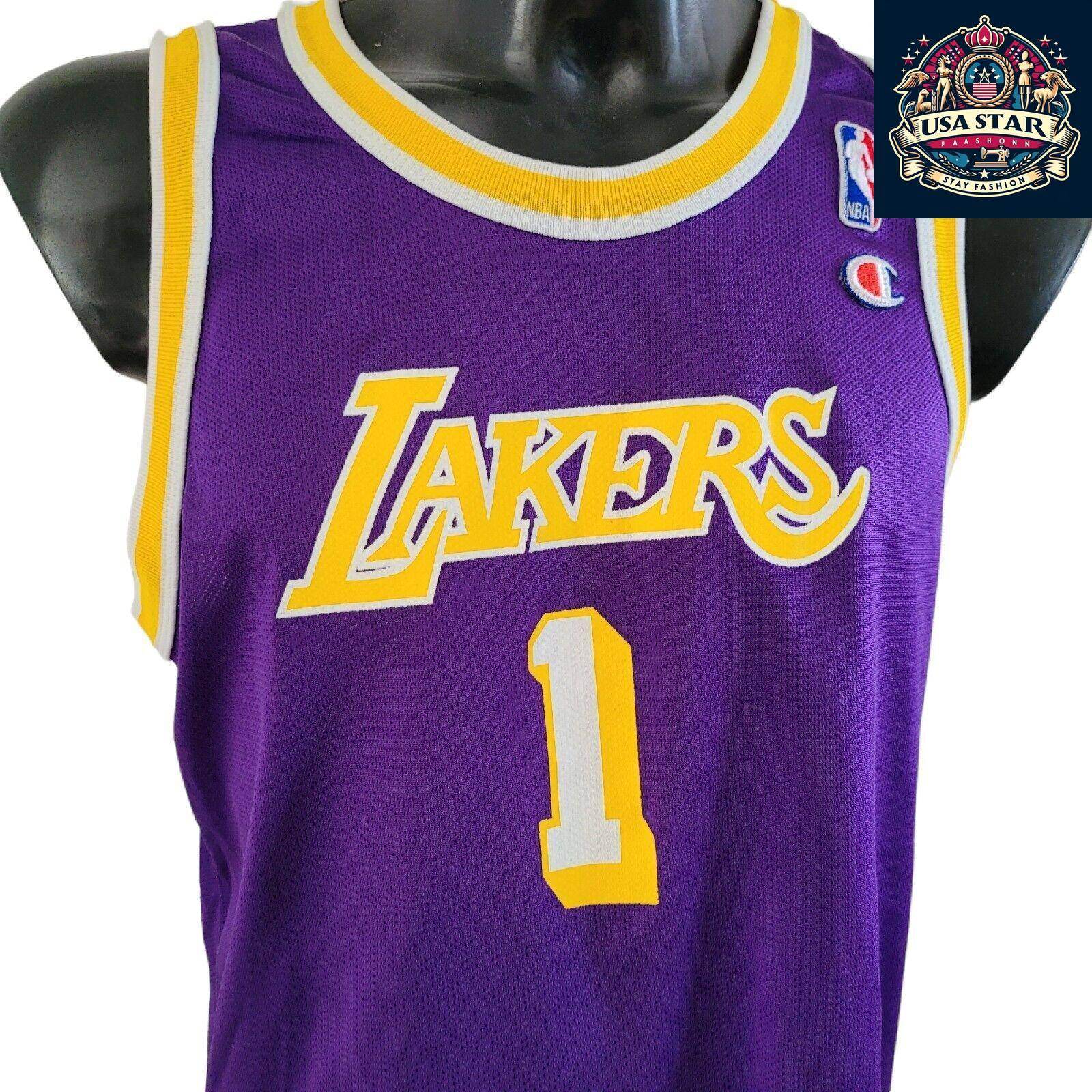 VINTAGE LOS ANGELES LAKERS NBA JERSEY 1 BARNETT CHAMPION SIZE Youth XL Adult S - USASTARFASHION