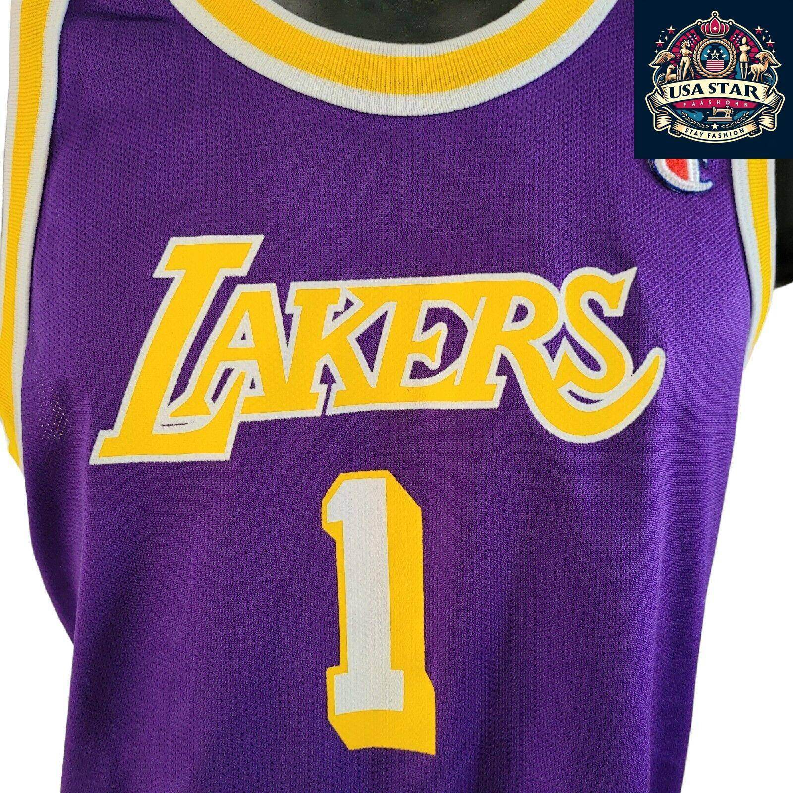 VINTAGE LOS ANGELES LAKERS NBA JERSEY 1 BARNETT CHAMPION SIZE Youth XL Adult S - USASTARFASHION