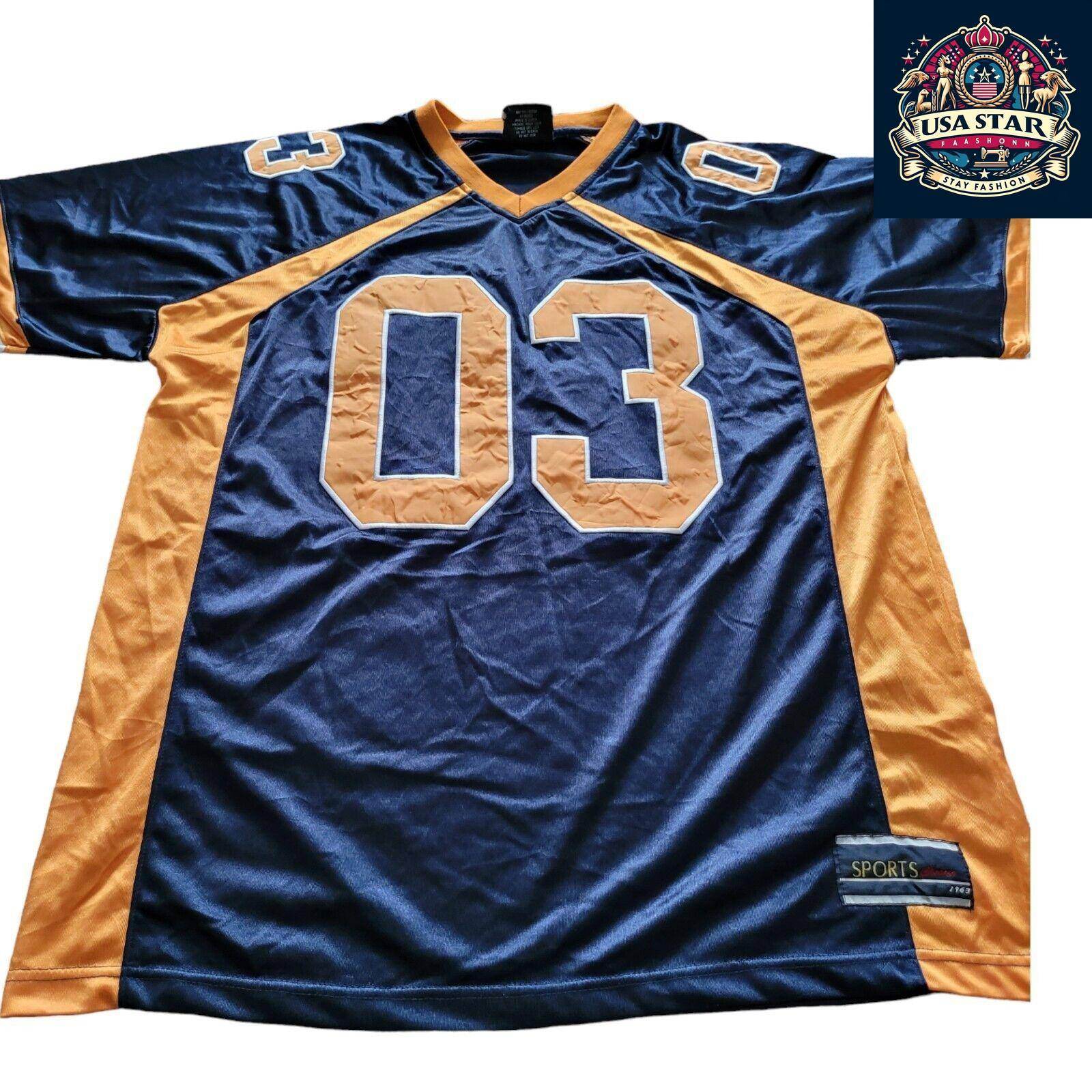 Vintage Navy Blue and Yellow Football Jersey 03 L - USASTARFASHION