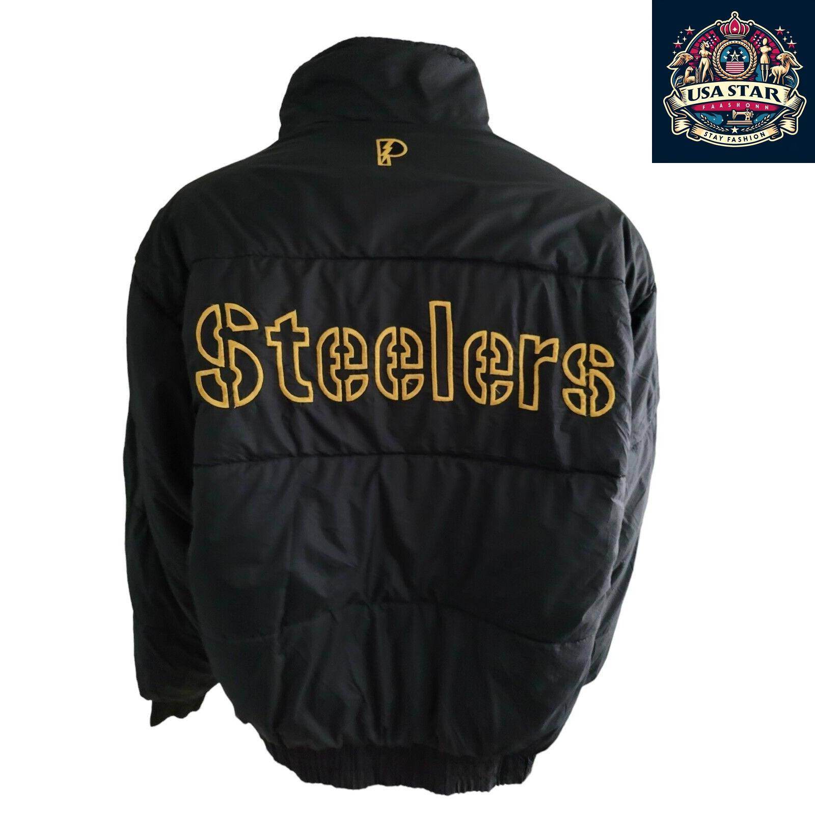 Vintage Pittsburgh Steelers Reversible NFL Puffer Jacket Black Size XLarge - USASTARFASHION
