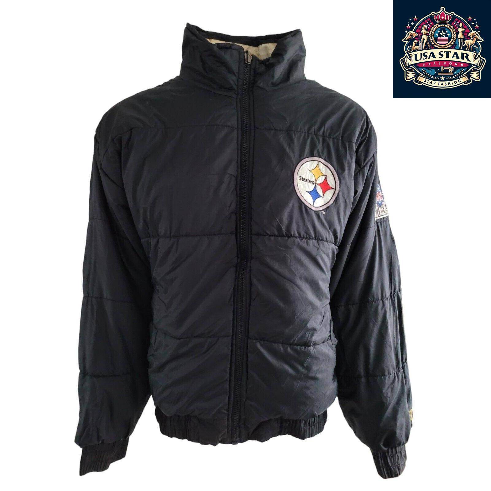 Vintage Pittsburgh Steelers Reversible NFL Puffer Jacket Black Size XLarge - USASTARFASHION