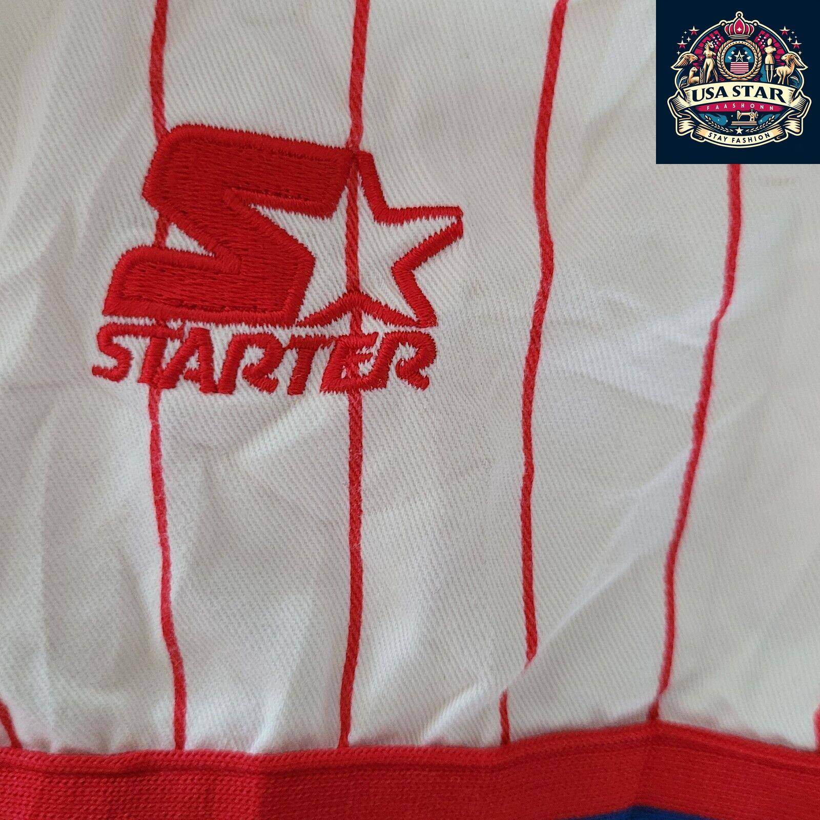 Vintage Starter White Redstriped Texas Rangers Button Up Baseball Jersey MLB SzL - USASTARFASHION