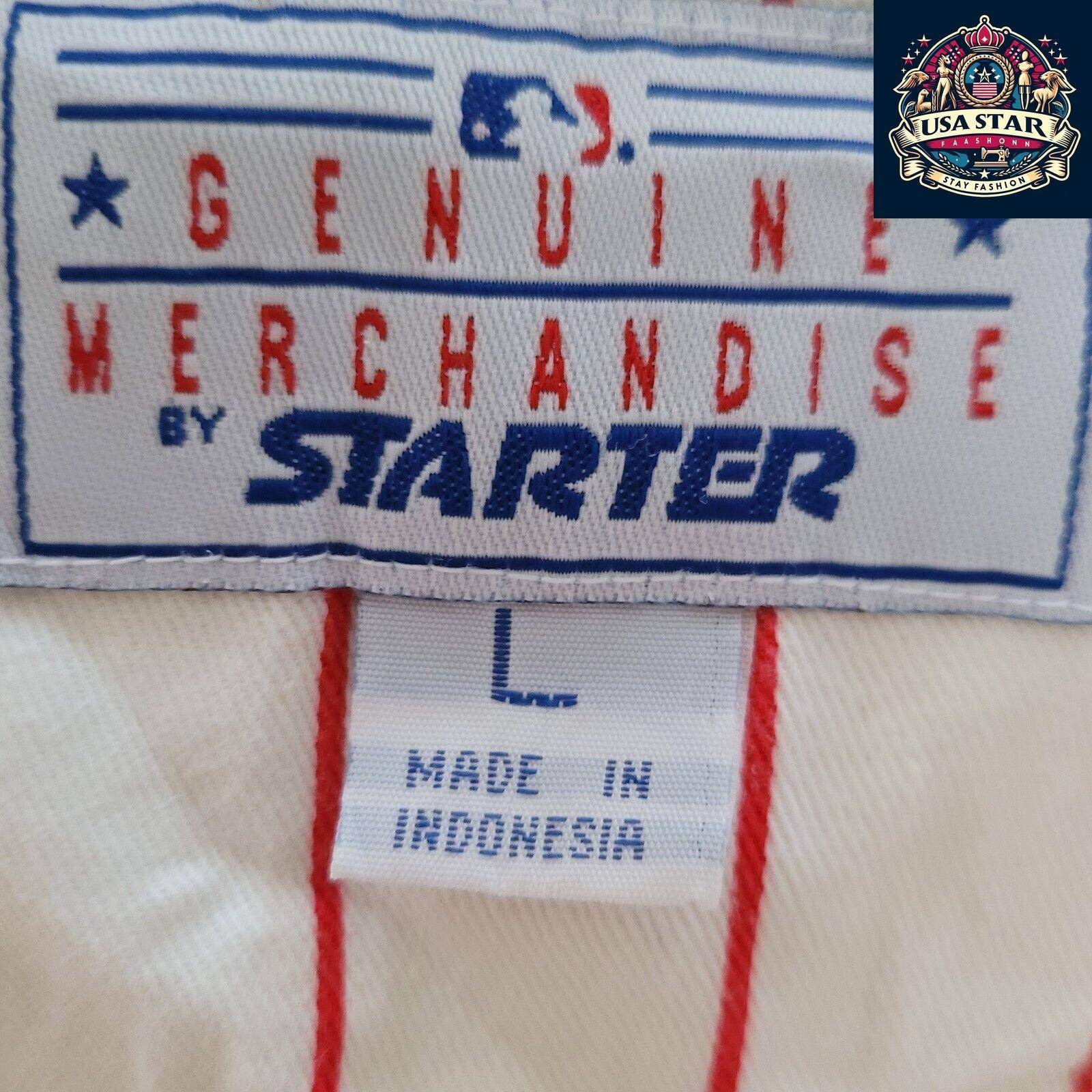Vintage Starter White Redstriped Texas Rangers Button Up Baseball Jersey MLB SzL - USASTARFASHION