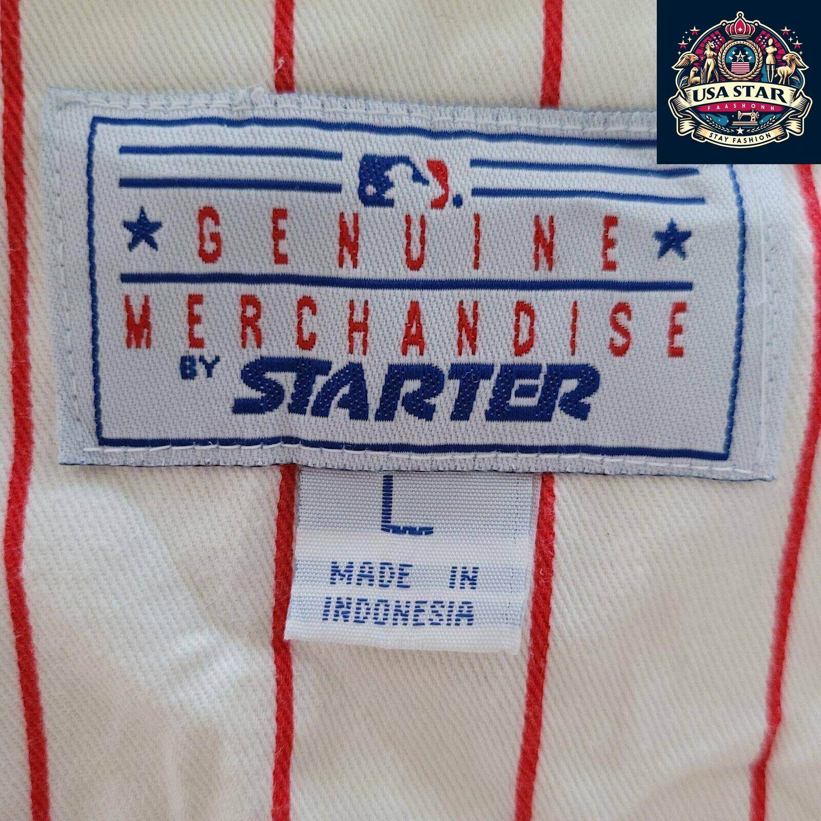 Vintage Starter White Redstriped Texas Rangers Button Up Baseball Jersey MLB SzL - USASTARFASHION
