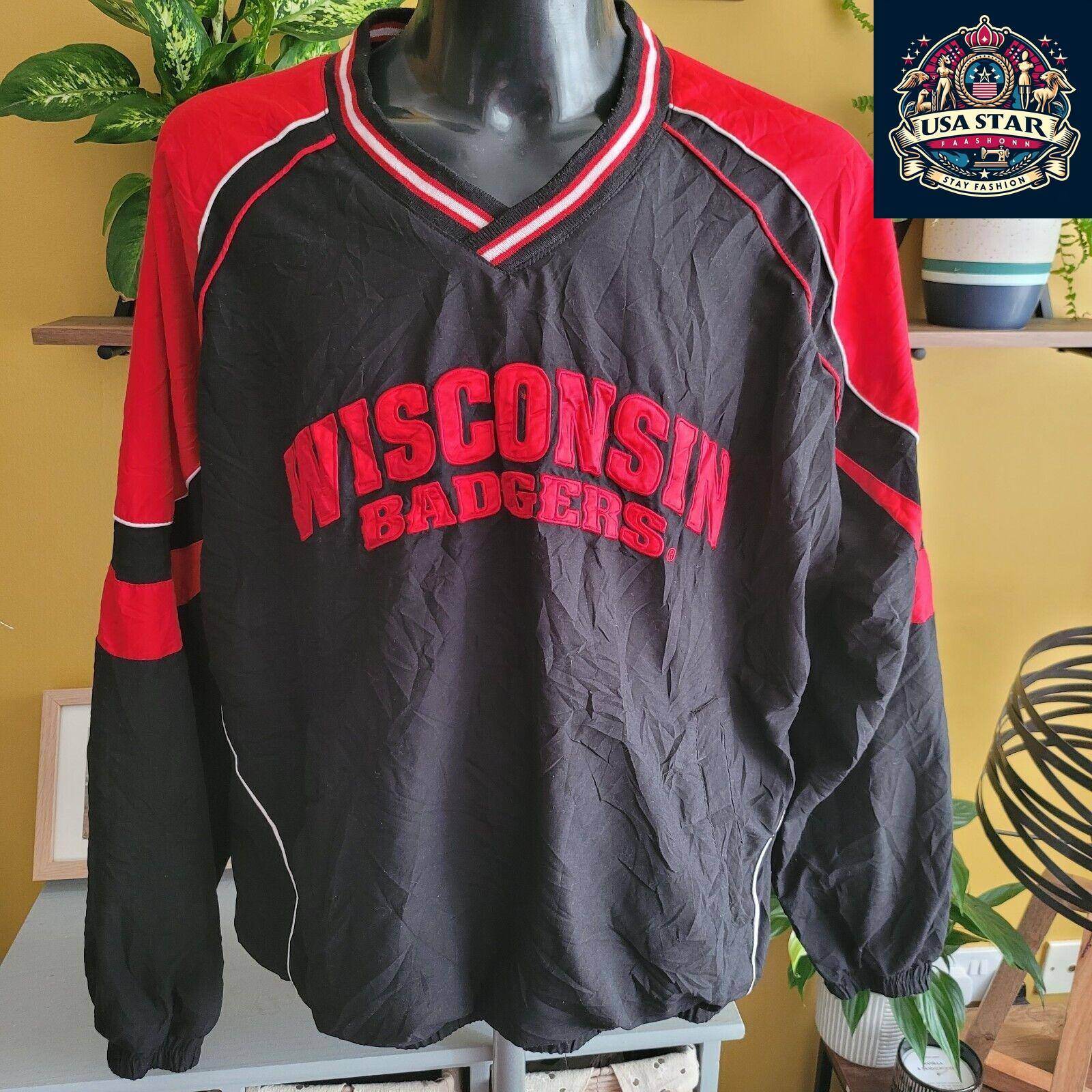 Vintage Wisconsin G-III APPAREL Badgers Windbreaker 2XL College Lined V Neck - USASTARFASHION