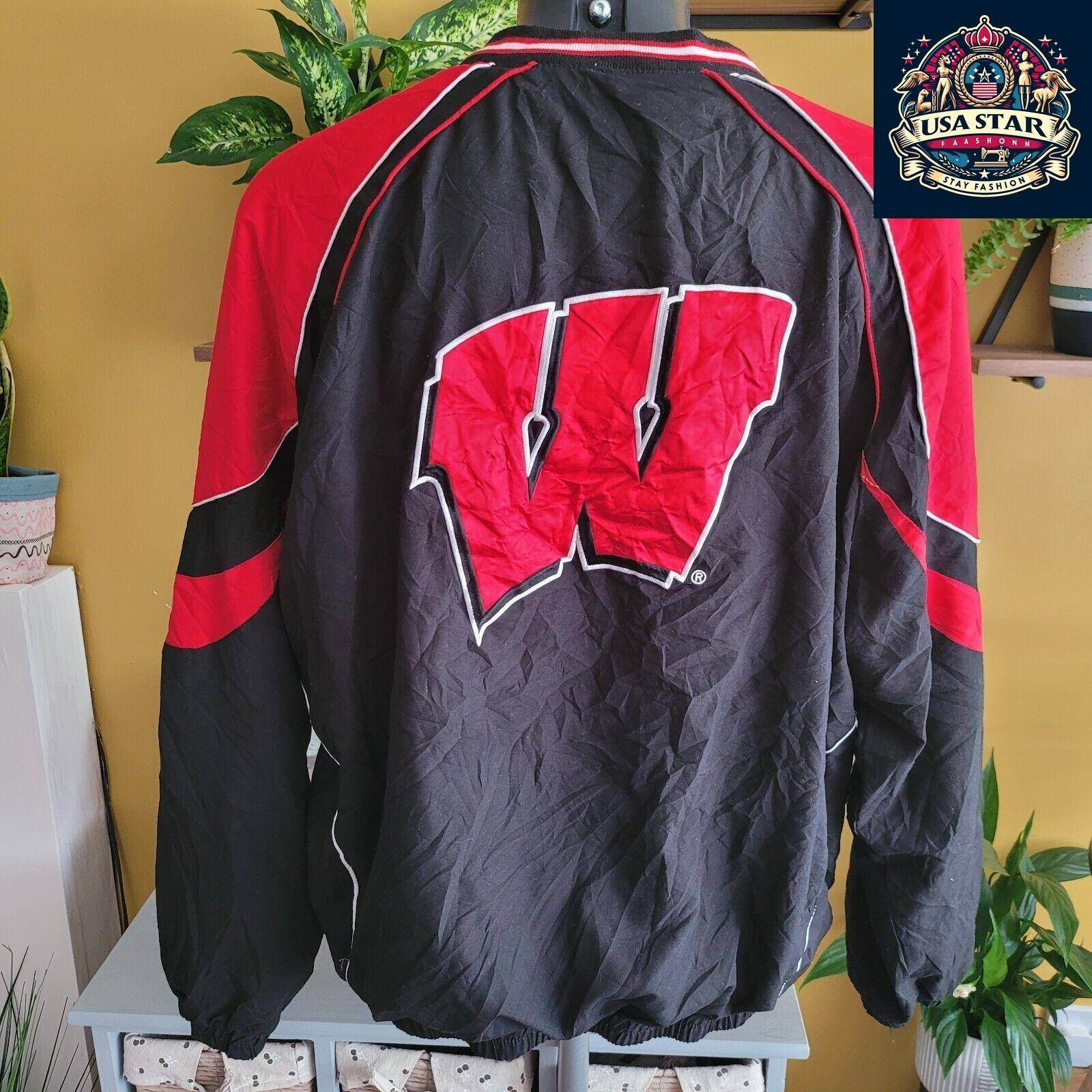 Vintage Wisconsin G-III APPAREL Badgers Windbreaker 2XL College Lined V Neck - USASTARFASHION