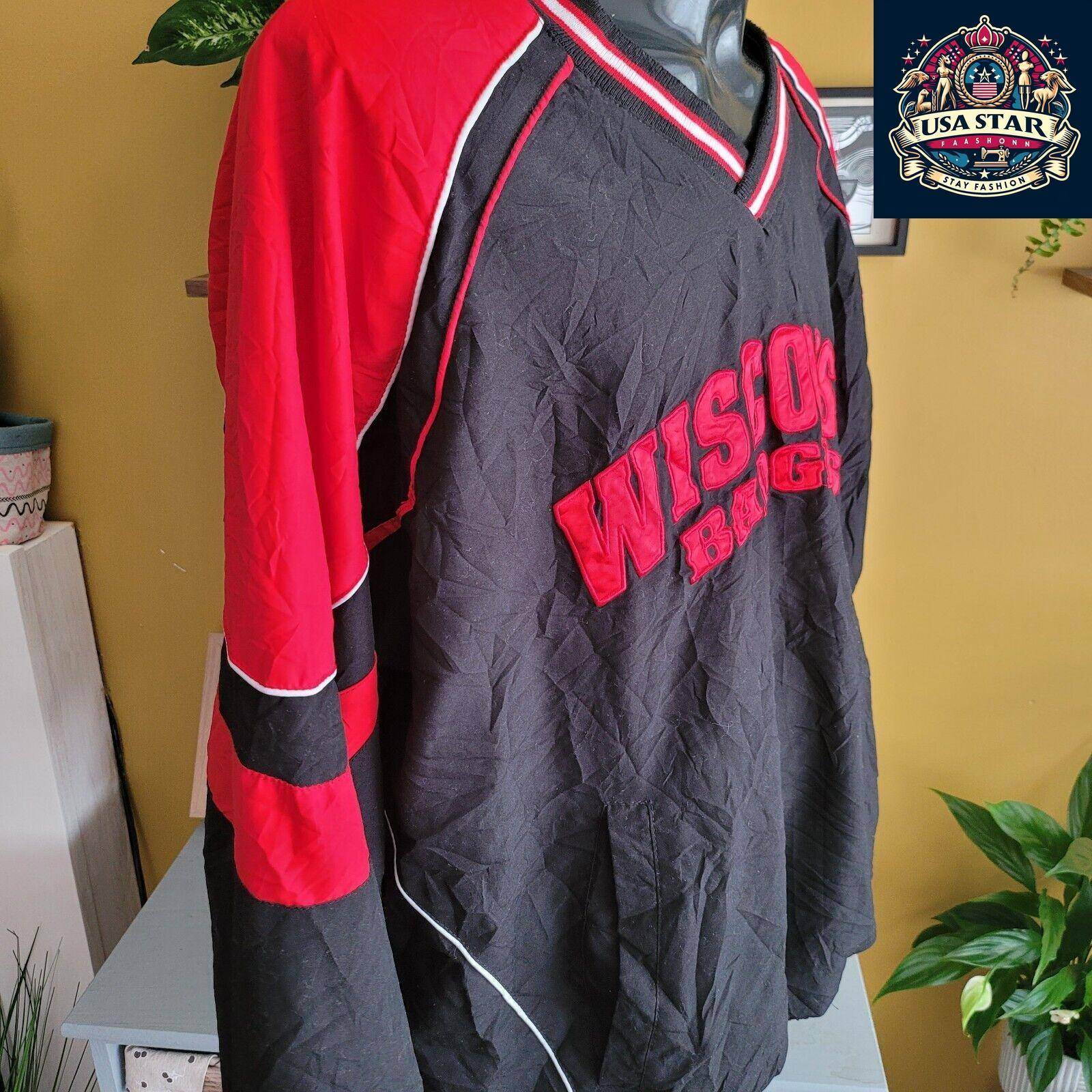 Vintage Wisconsin G-III APPAREL Badgers Windbreaker 2XL College Lined V Neck - USASTARFASHION