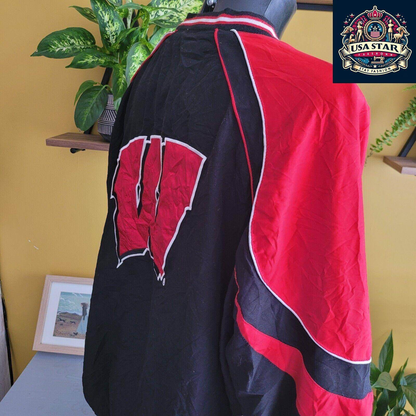 Vintage Wisconsin G-III APPAREL Badgers Windbreaker 2XL College Lined V Neck - USASTARFASHION