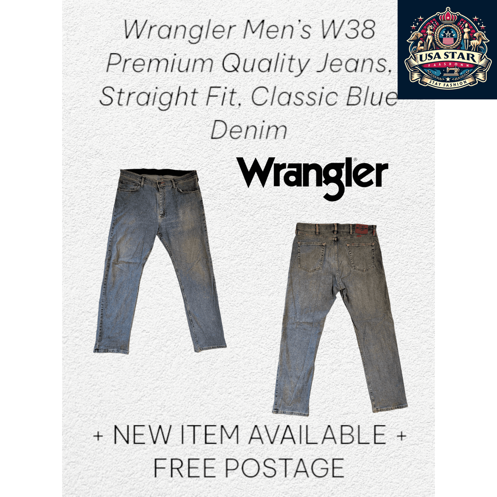 Vintage Wrangler Jeans Men W38, Premium Quality Straight Fit in Classic Blue Denim - USASTARFASHION