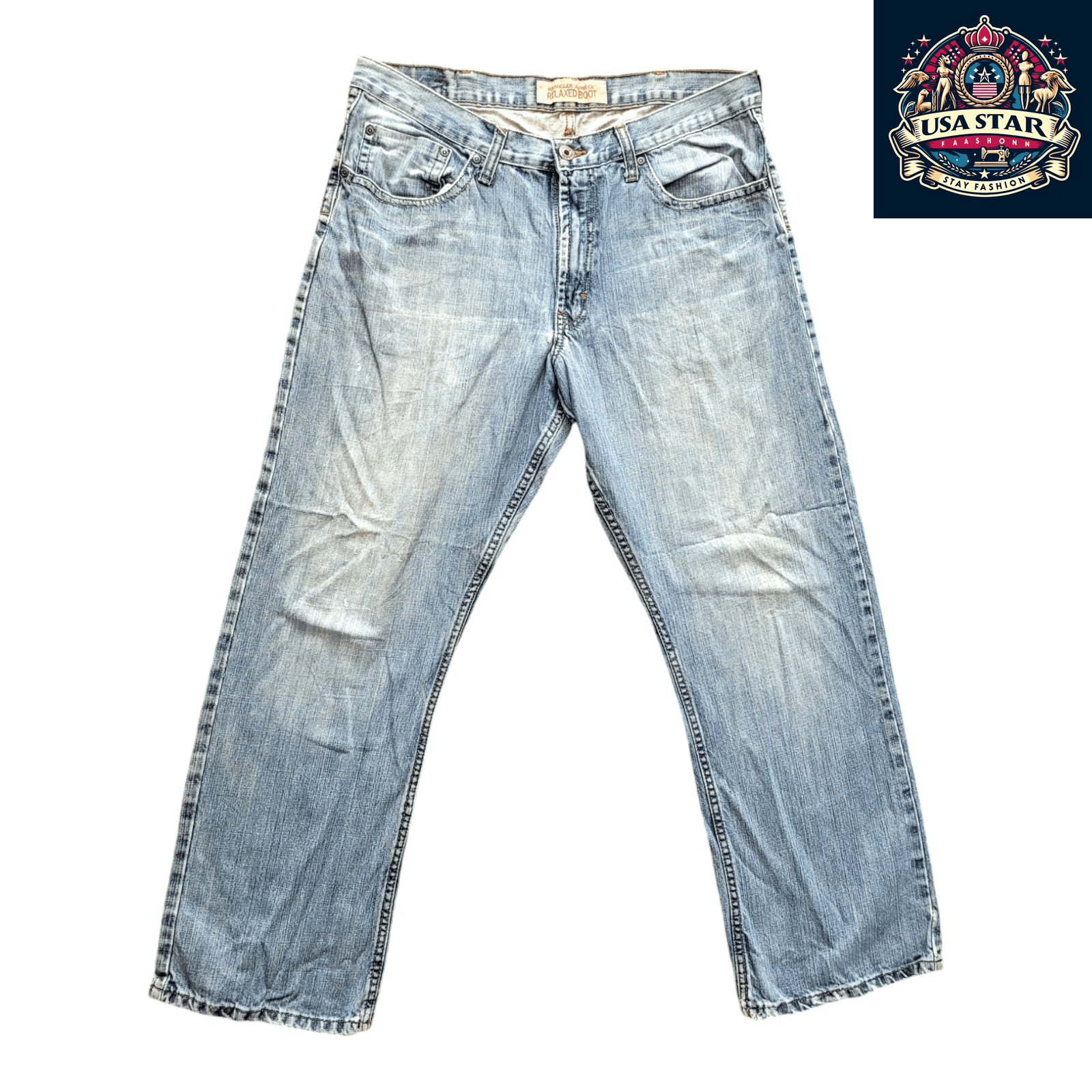 Vintage Wrangler Men's Jeans, Relaxed Boot Cut, 100% Cotton, Size 38x32, Classic Blue Denim - USASTARFASHION