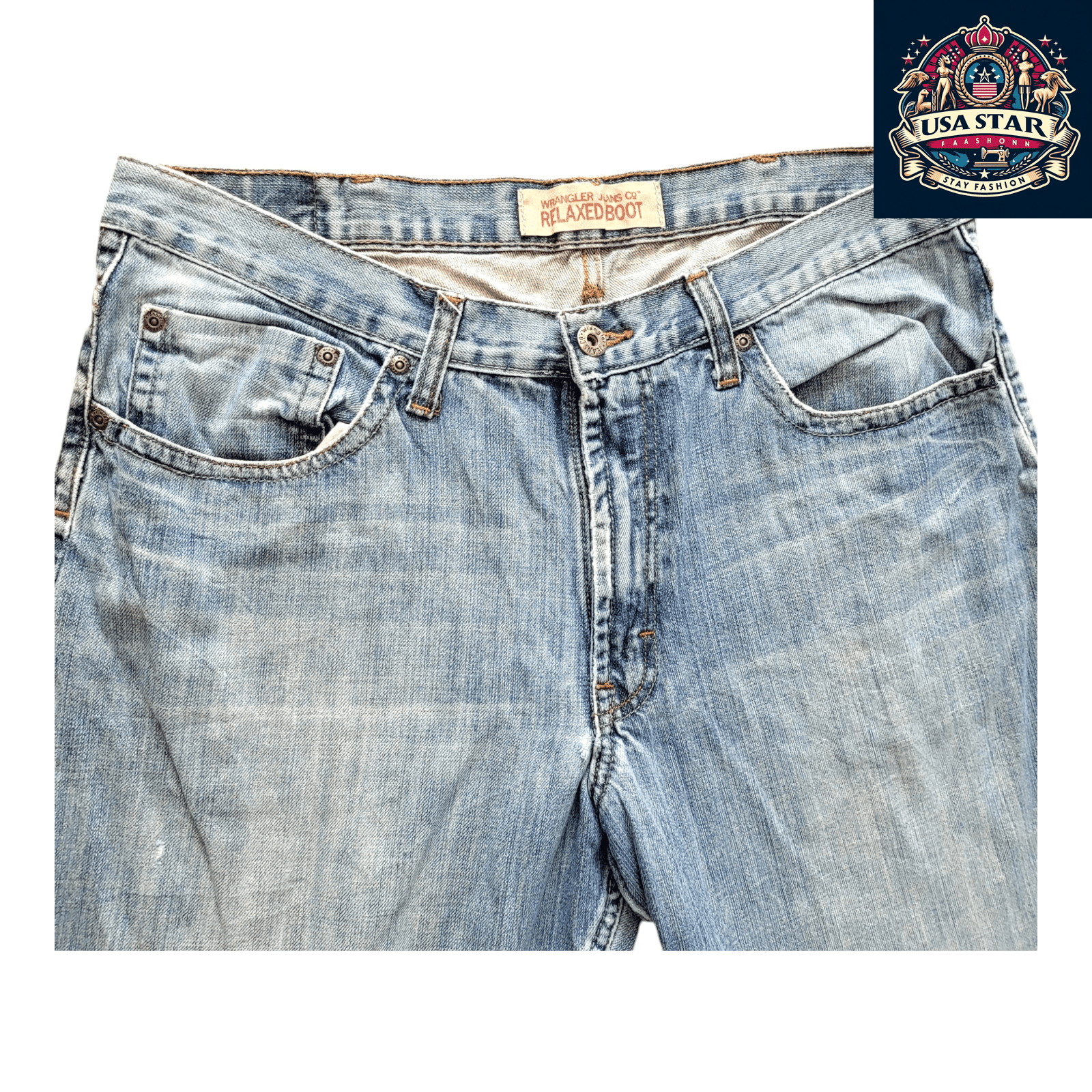 Vintage Wrangler Men's Jeans, Relaxed Boot Cut, 100% Cotton, Size 38x32, Classic Blue Denim - USASTARFASHION