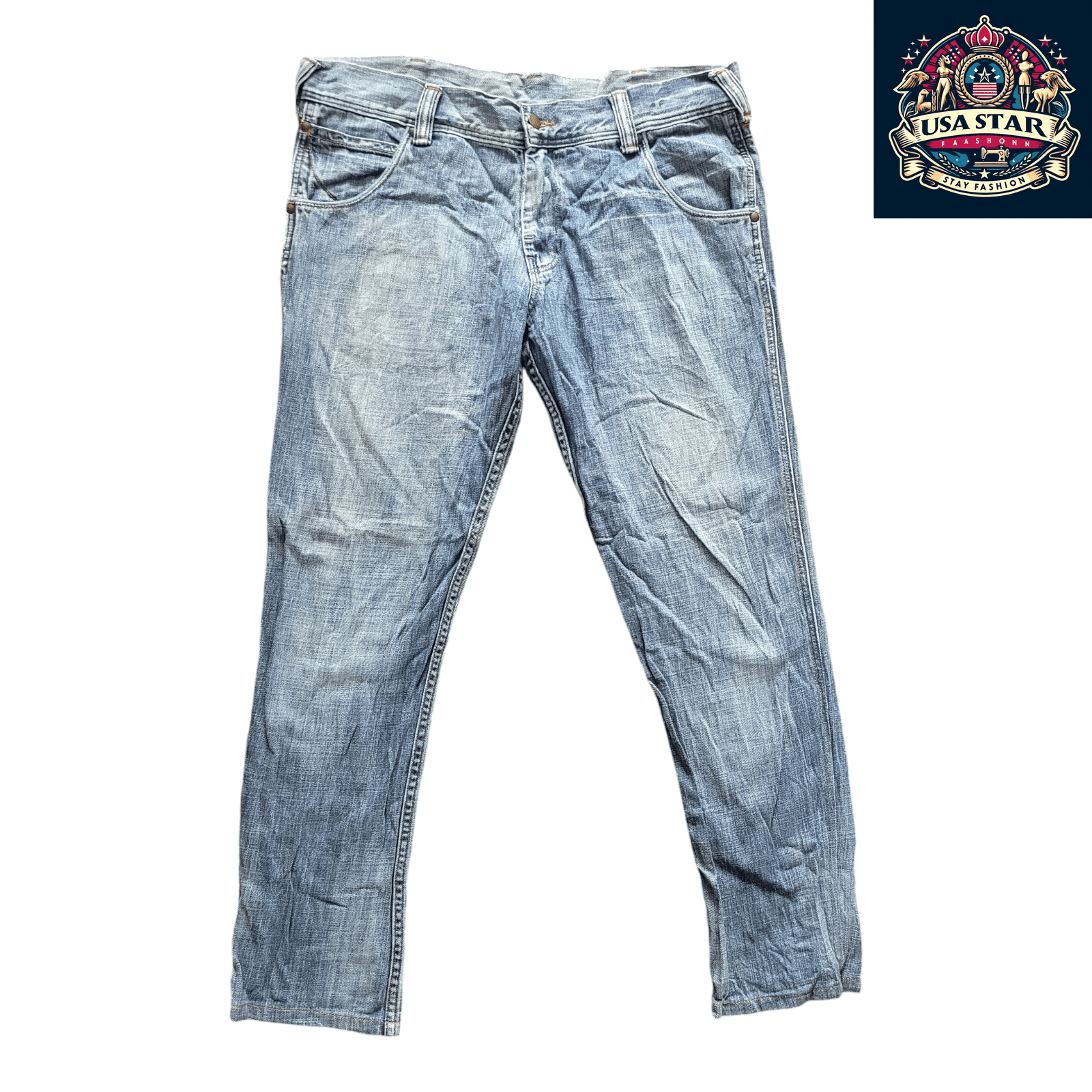 Vintage Wrangler Men's Jeans W36 L30 - Classic Straight - Leg 100% Cotton Denim in Classic Blue - USASTARFASHION