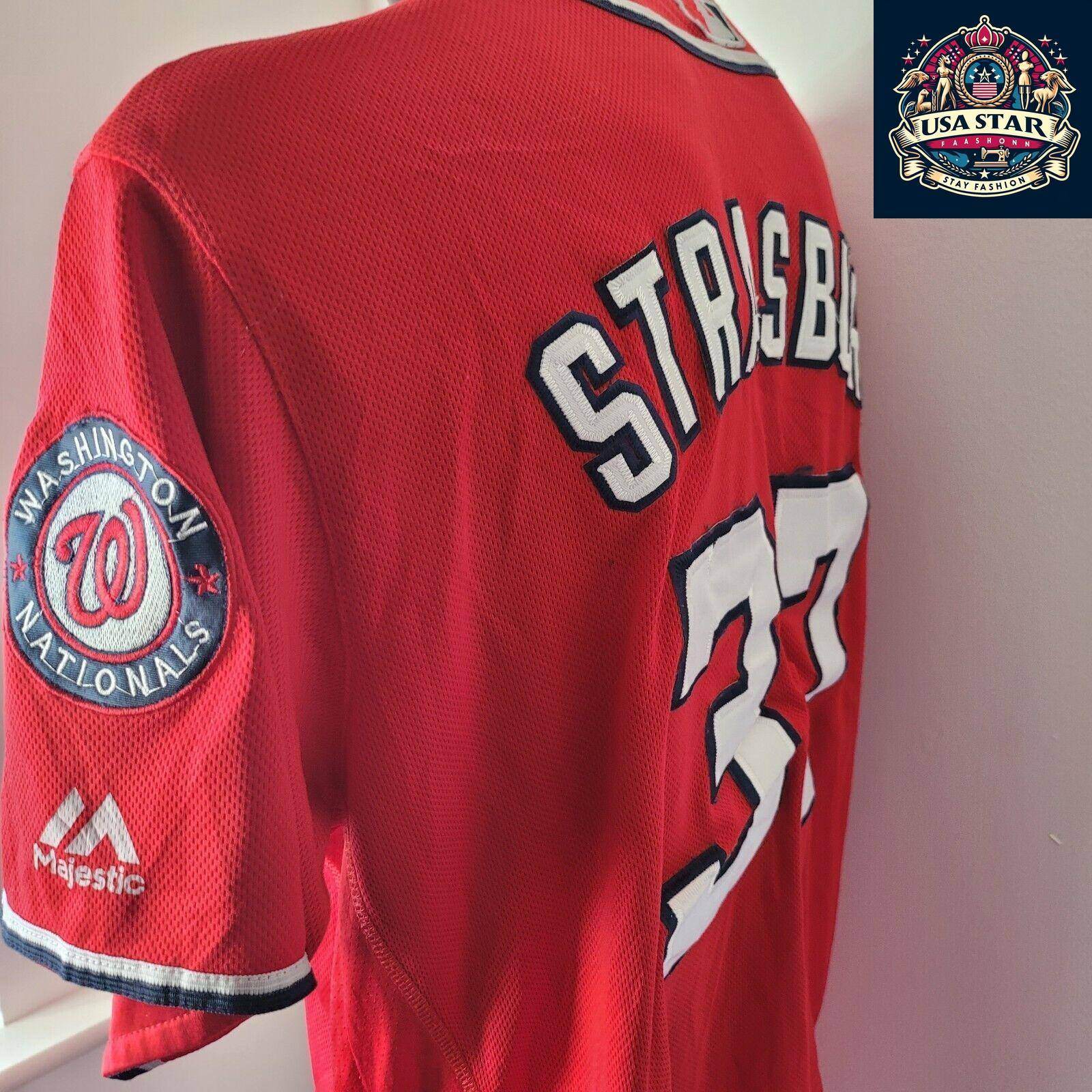 Washington Nationals Baseball Jersey by Majestic STRASBURG 37 Majestic sz 44 - USASTARFASHION