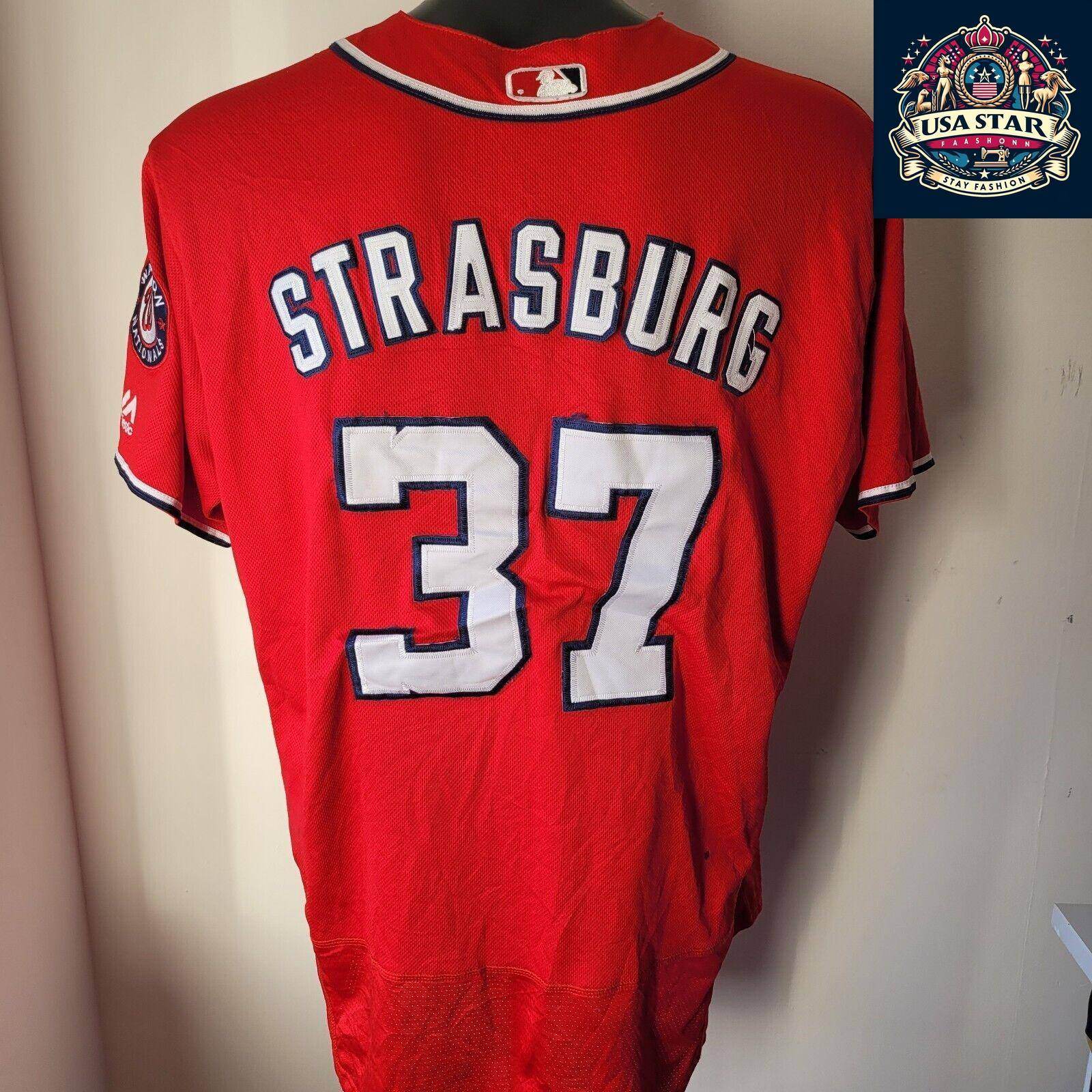 Washington Nationals Baseball Jersey by Majestic STRASBURG 37 Majestic sz 44 - USASTARFASHION