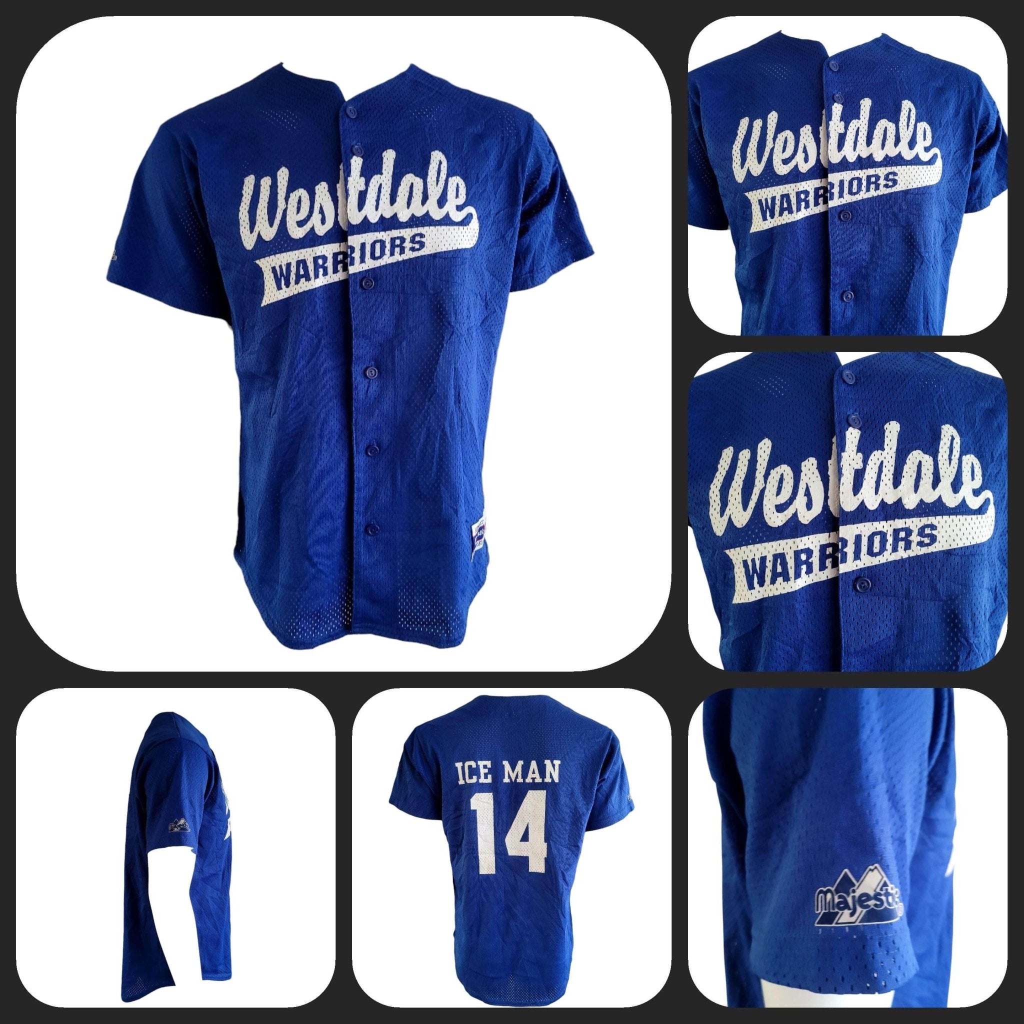 Westdale Warriors Baseball Jersey - Authentic Majestic Ice Man 14 in Medium, Breathable Mesh - USASTARFASHION