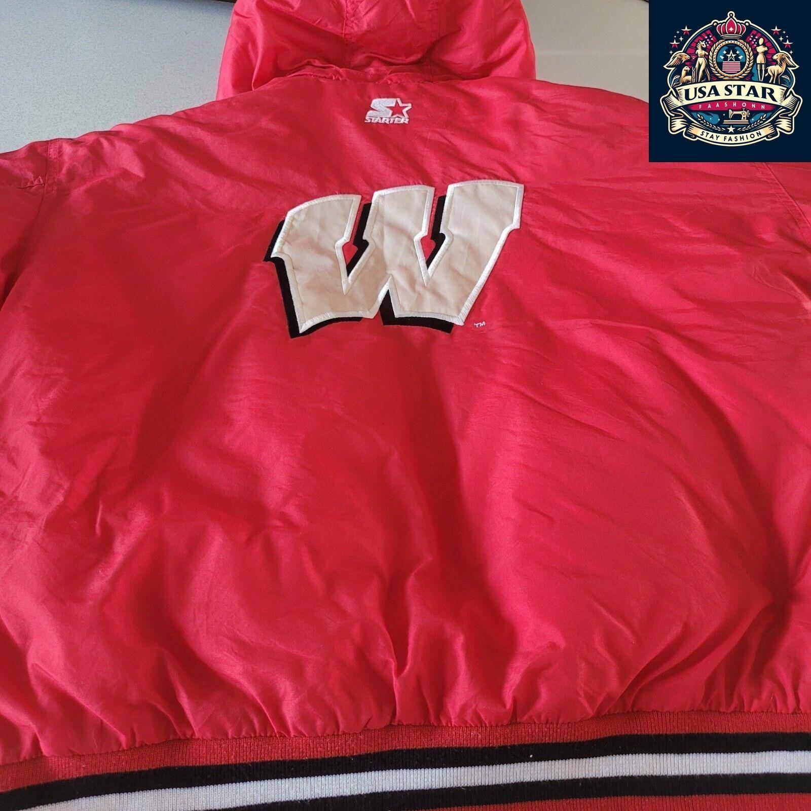 Wisconsin Badgers NHL Puffa Jacket Red Starter Vintage Adult L - USASTARFASHION