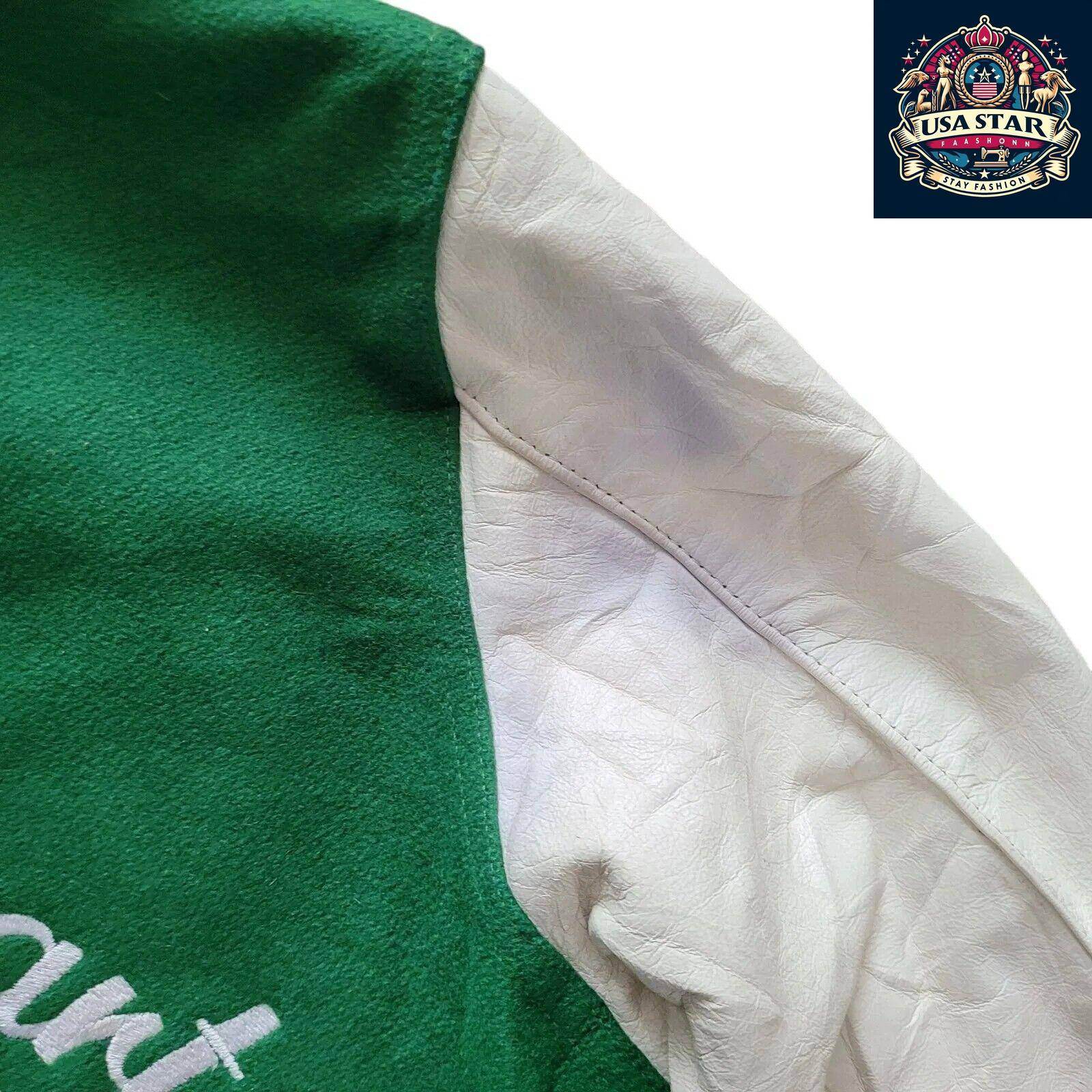 WOOL Vintage Holloway Varsity Jacket S 90s USA Made Green Snap Leather Sleeves - USASTARFASHION