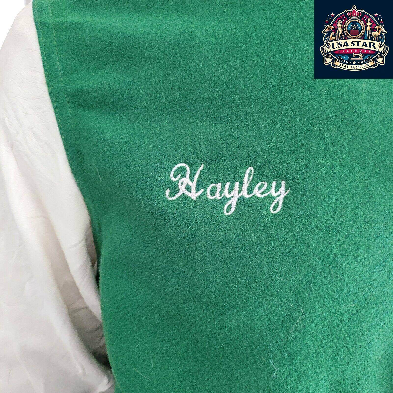 WOOL Vintage Holloway Varsity Jacket S 90s USA Made Green Snap Leather Sleeves - USASTARFASHION